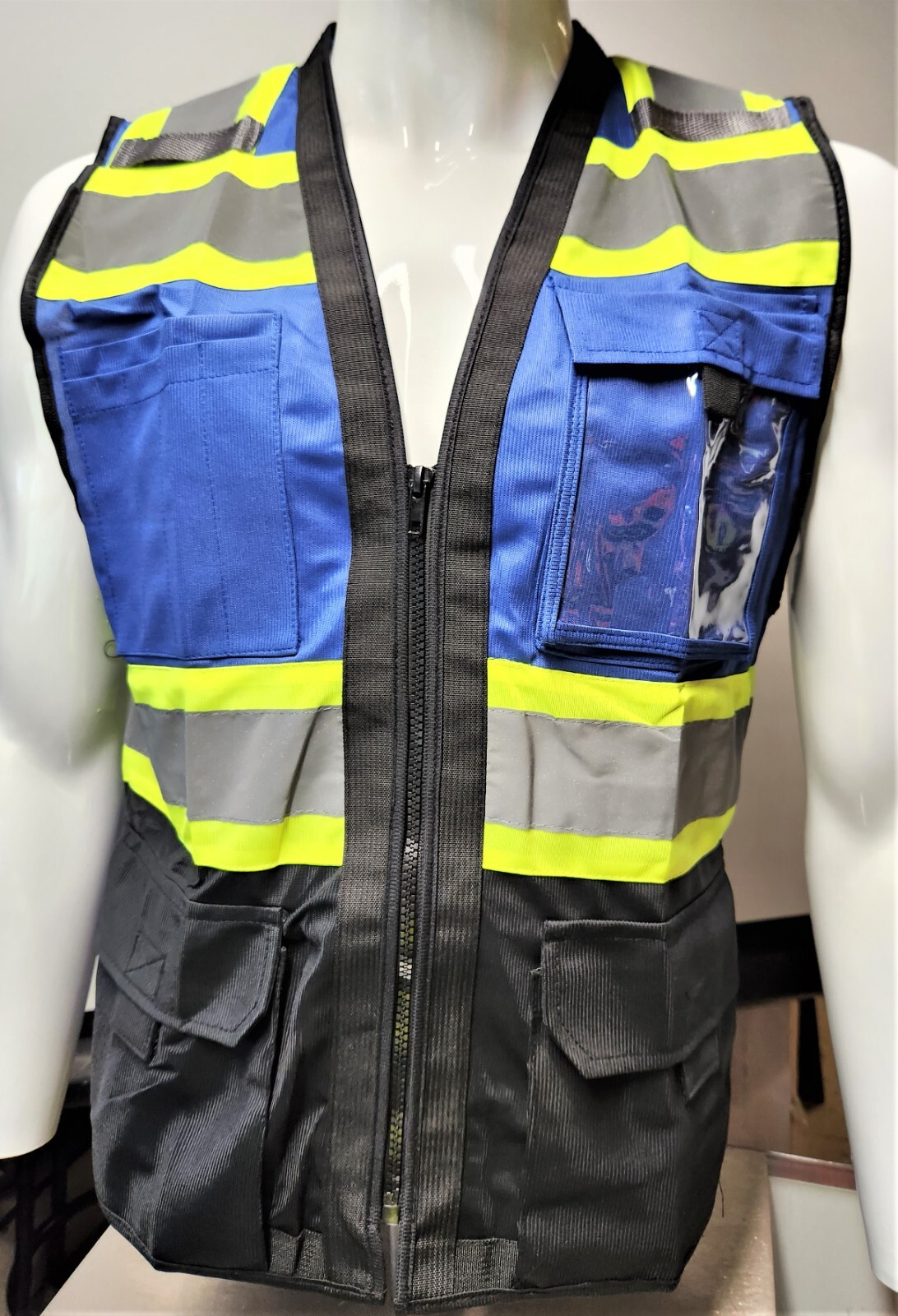 Class 1 High Visibility Reflective Red OR Blue/ Black Safety Vest w/ ID POCKET