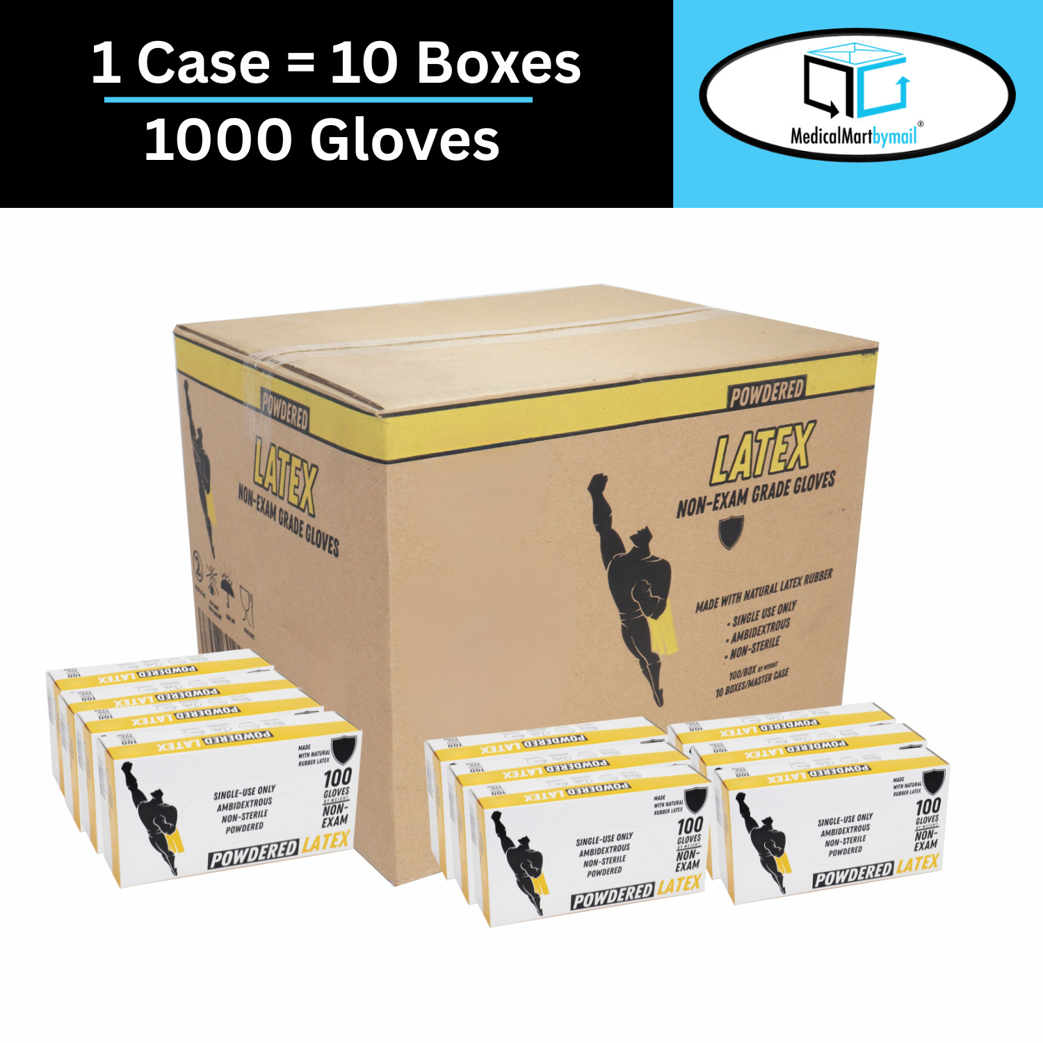 1000 Pieces 4.5 Mil Latex Disposable Powdered Industrial Gloves Large