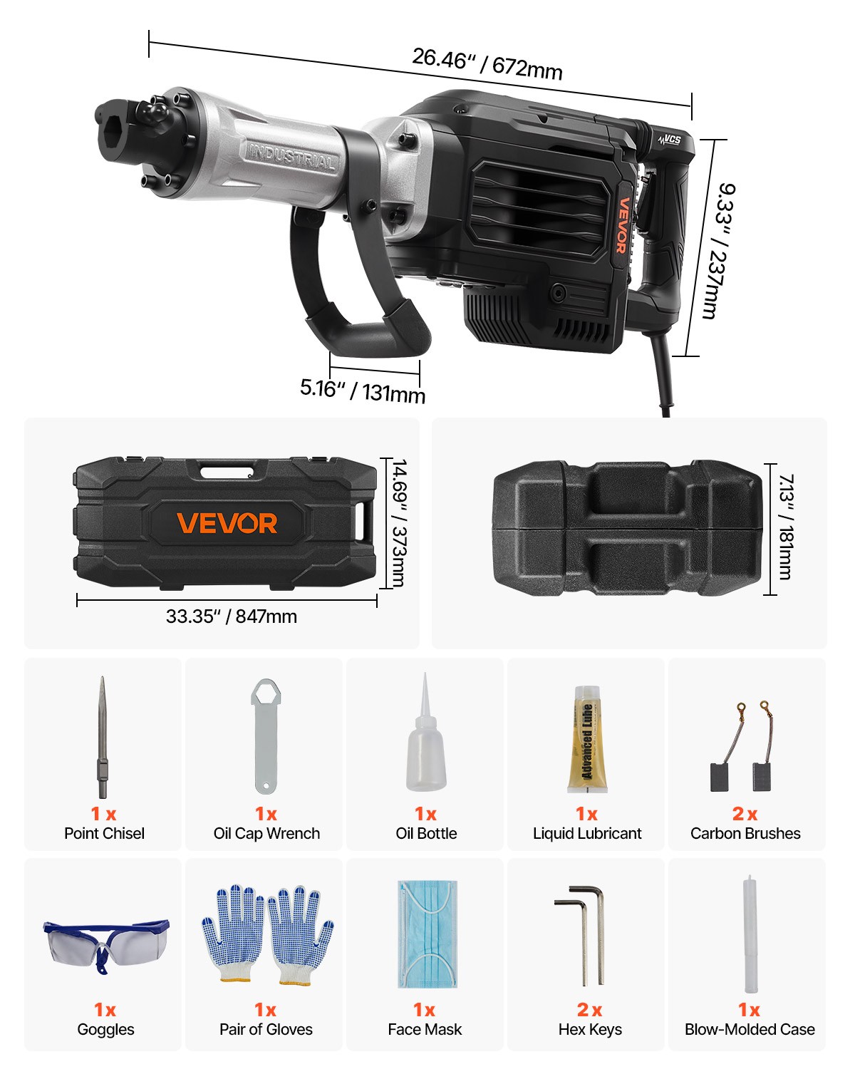 VEVOR Demolition Jack Hammer Electric Concrete Breaker 3000 W 1700 BPM a Chisel