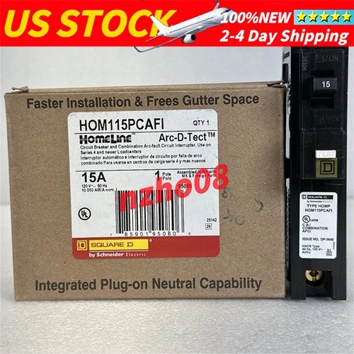 10PCS Square D HOM115PCAFI Plug-On Neutral 15 Amp 1 Pole Circuit Breaker