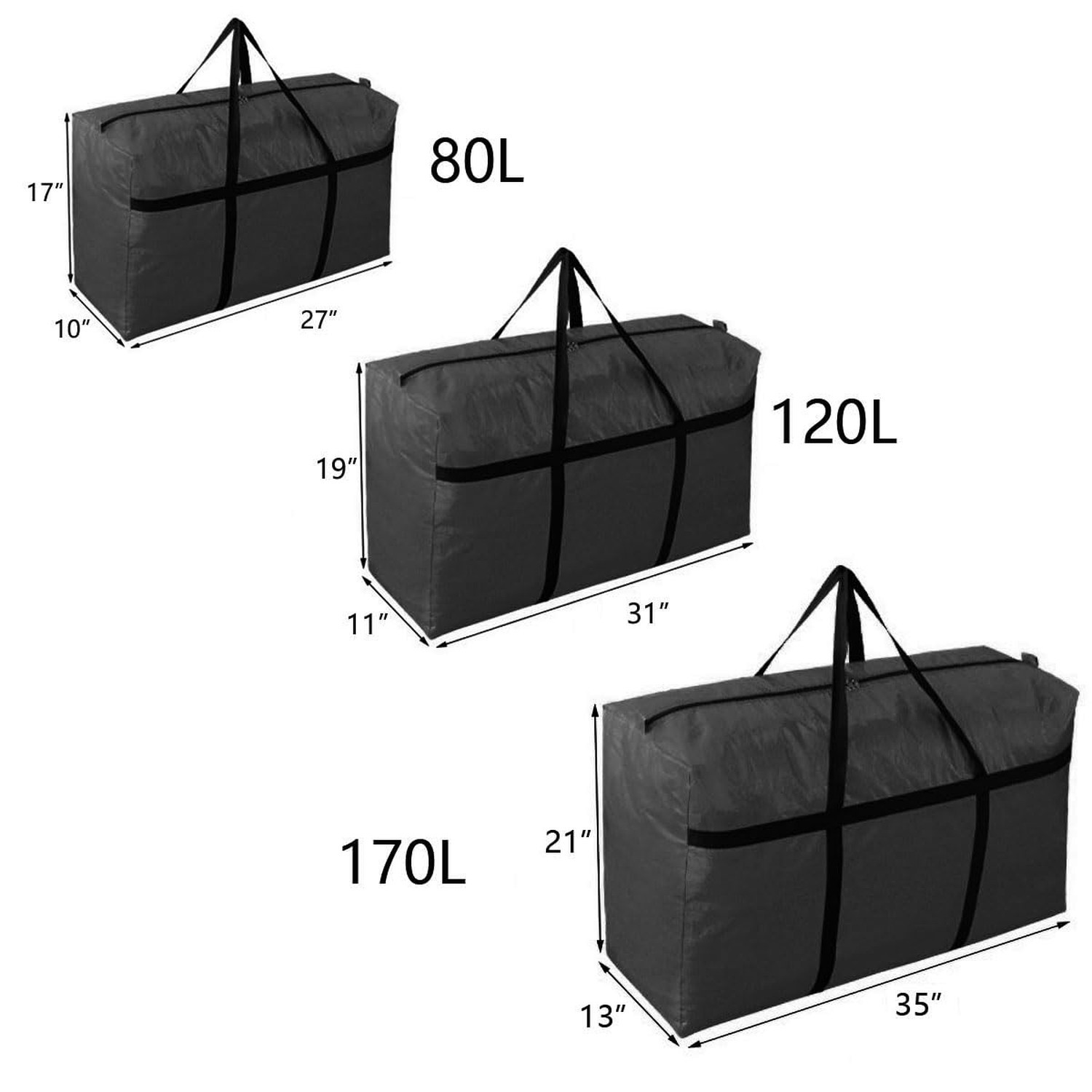 Extra-large Tarp Storage Bag (Black, 45Gal/170L – 2 Pack) | Double Zipper, Mo…