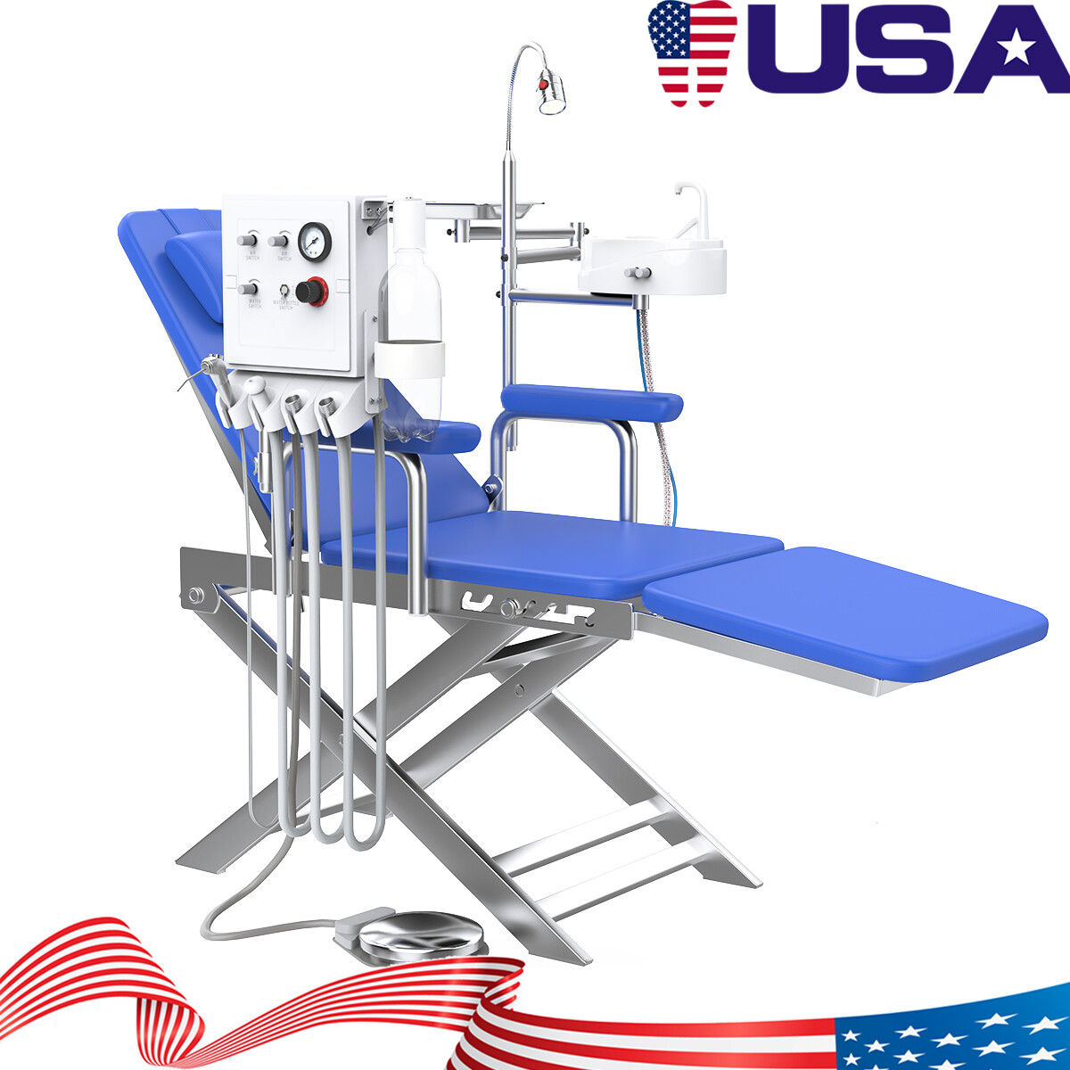 5 Types Portable Dental Folding Chair Package LED Light+Air Turbine Unit 4 Holes