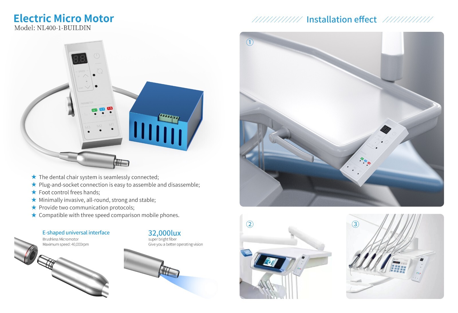 Dental Built-in Brushless LED Electric Micro Motor /1:5 Increasing Handpiece RLP