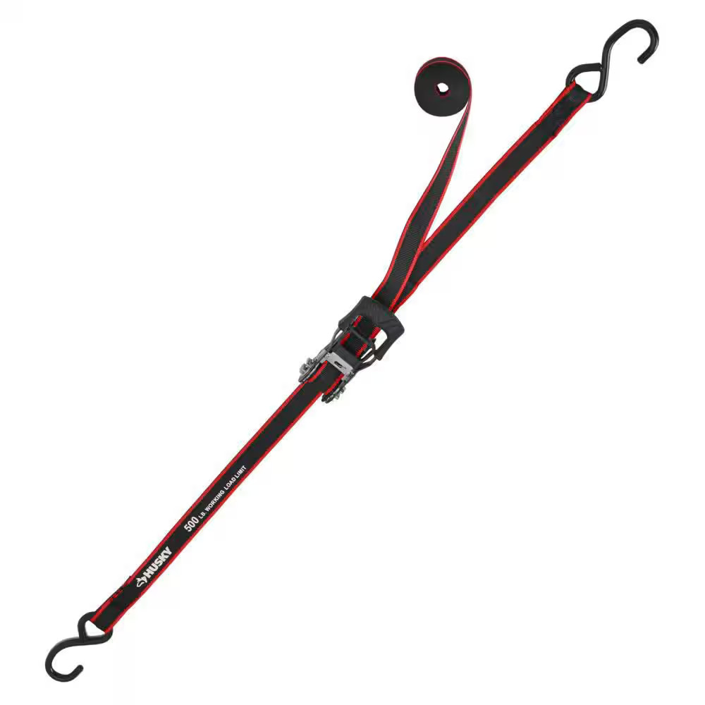 Husky 12 ft. x 1 in. Ratchet Tie-Down Straps with S-Hook (4-Pack)