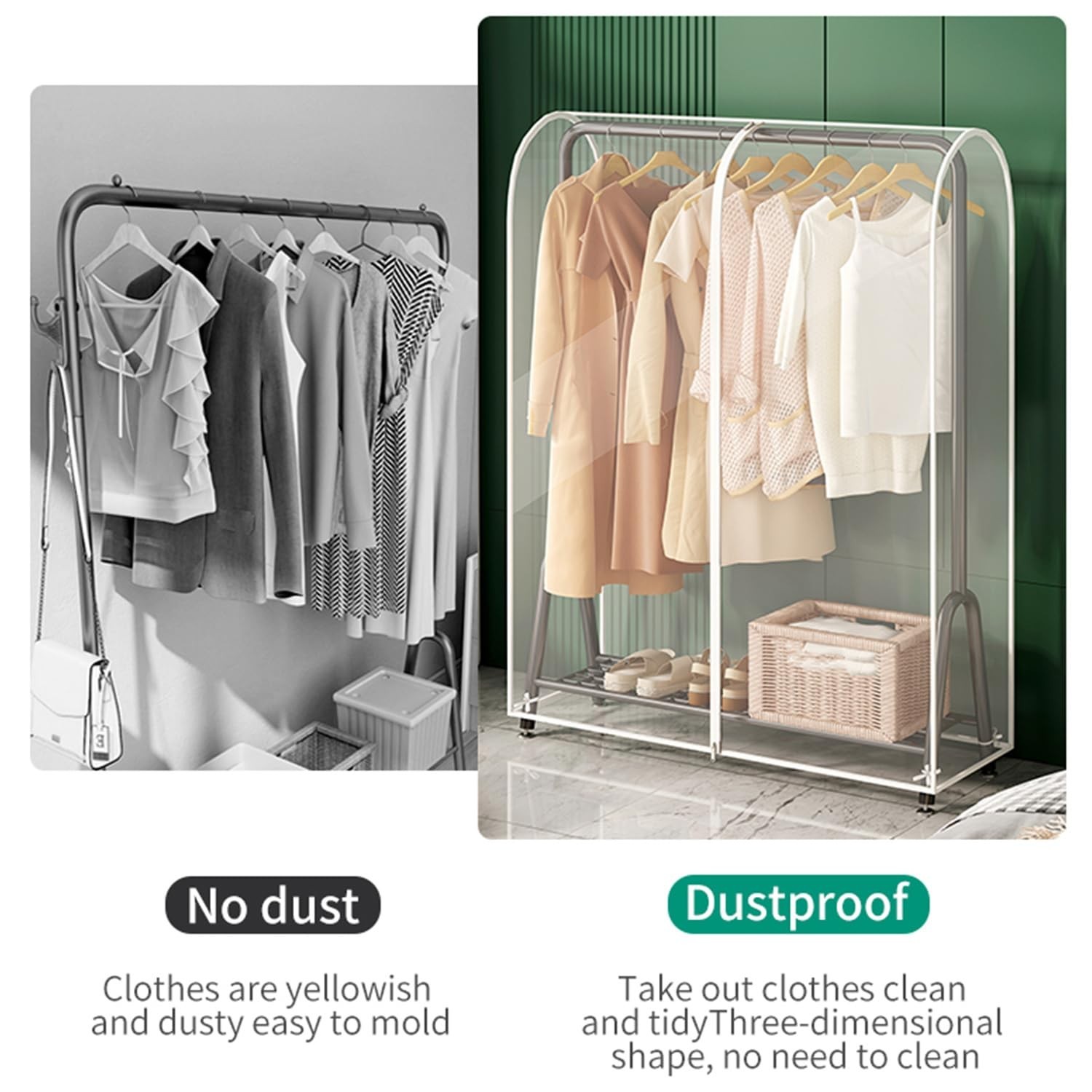 Clear Garment Rack Cover with Zipper Clothes Hanging Rack Cover Dustproof Wat…