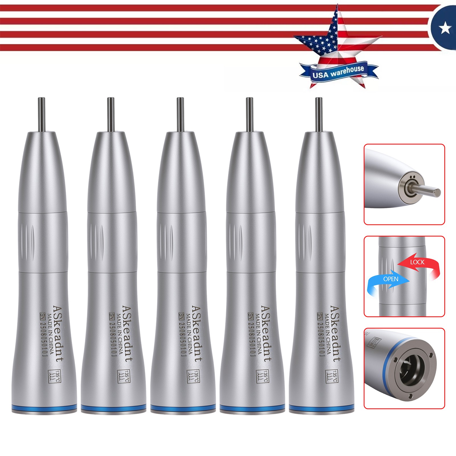 1-10 Dental Internal Water Spray Straight Nosecone Low Speed Handpiece ASkeadnt