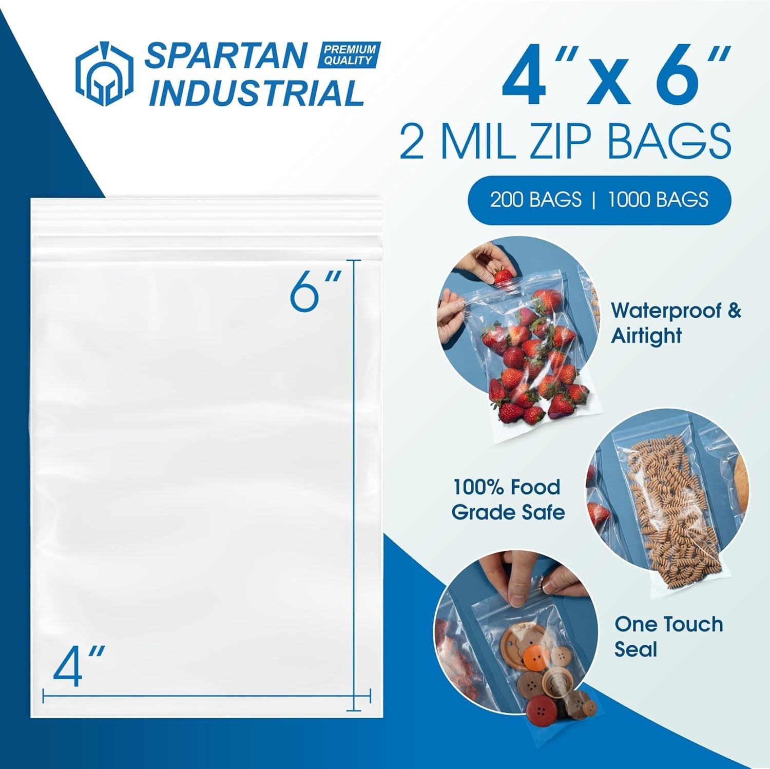 4” X 6” 1000 Count 2 Mil Clear Reclosable Zip Plastic Poly Bags with Resealab…