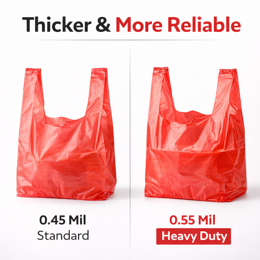 Bags 1/10 Small Red Unprinted 8 x 4 x 15 T-Shirt Plastic Grocery Shopping Bags
