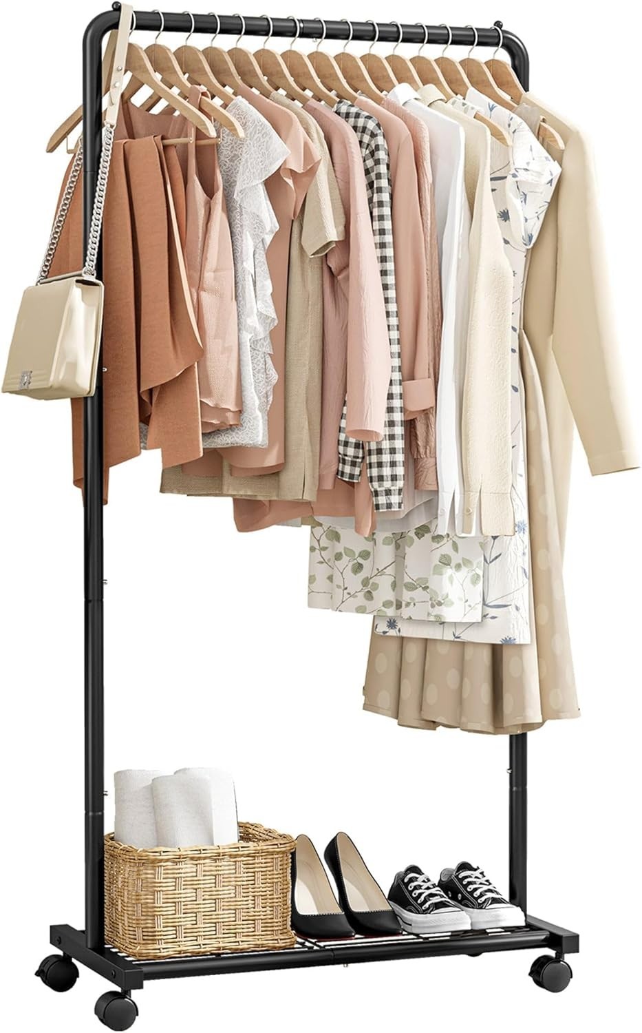 Clothing Clothes Rack on Wheels Heavy Duty Portable Wardrobe Storage