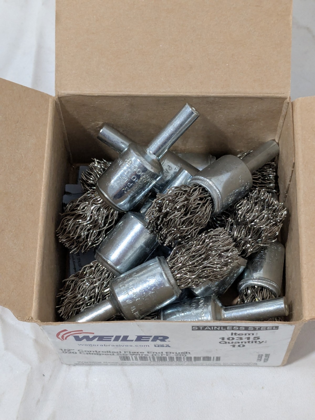 WEILER End Brush: 1/2″ Dia, Stainless Steel, Crimped Wire Qty 10 10315
