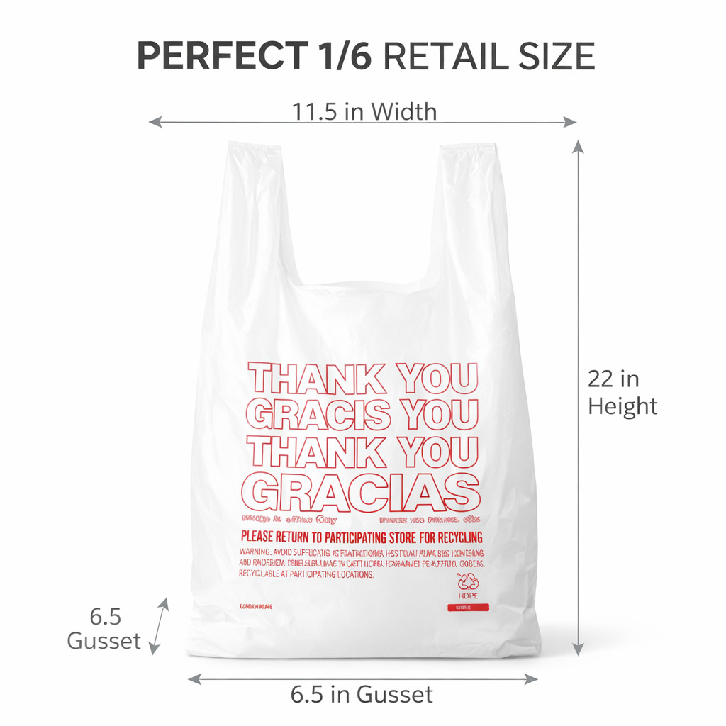 Bags 1/6 Large 21 x 6.5 x 11.5 THANK YOU T-Shirt Plastic Grocery Shopping Bags