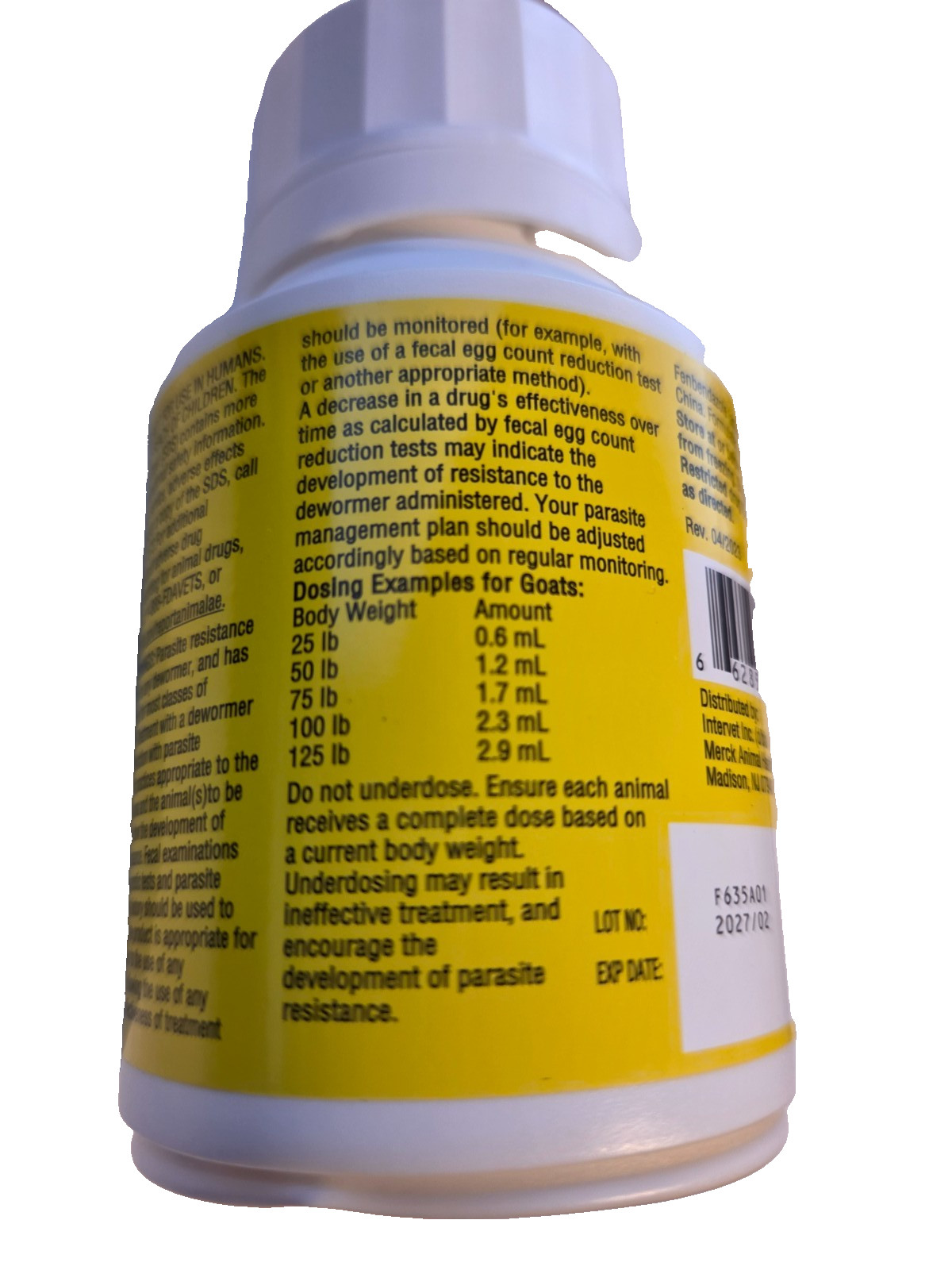 Merck Safe-Guard Goat Dewormer, 125mL fenbendazole 125ml (4.2 fl. oz) Exp: 2027