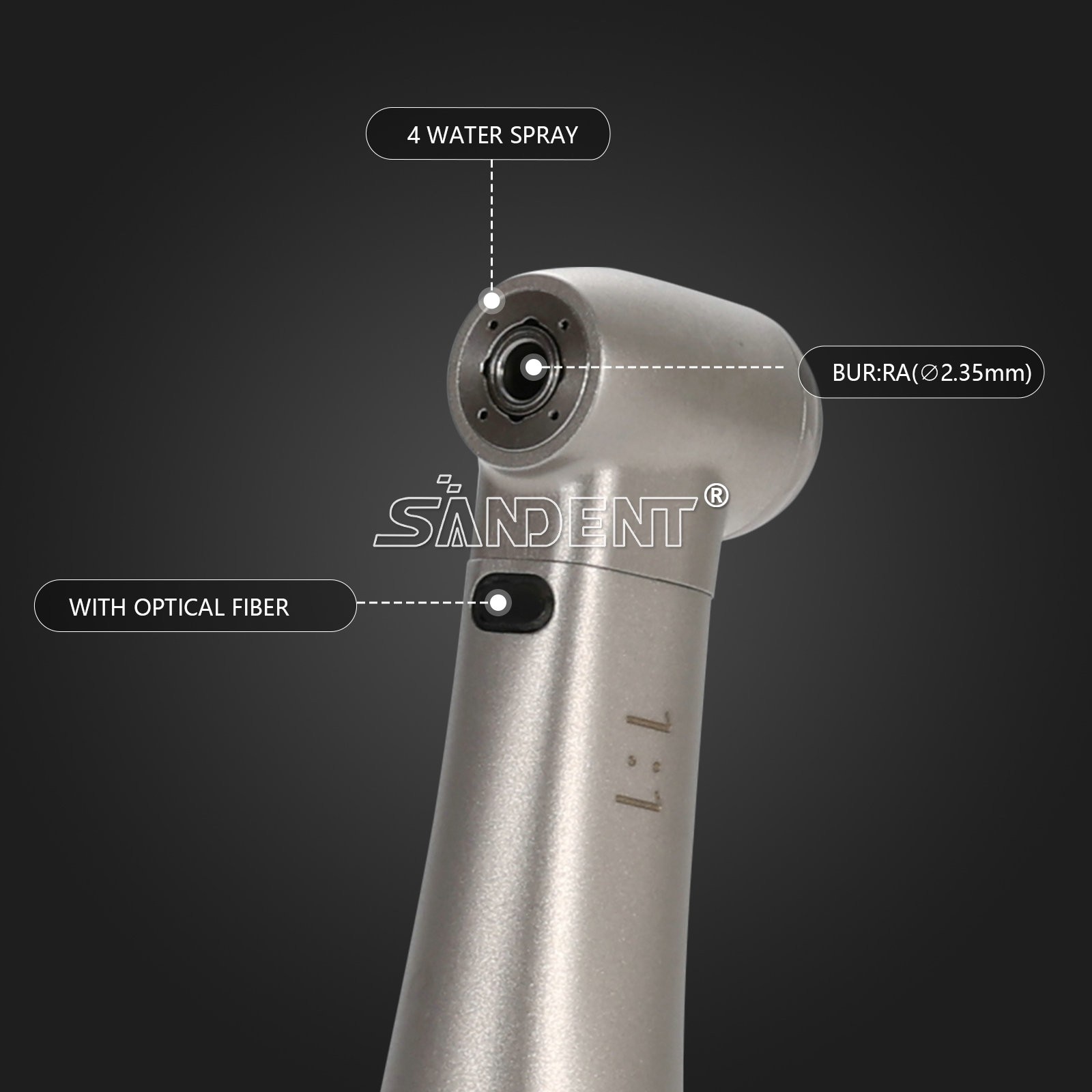Dental 1:1 Fiber Optic LED Contra Angle Handpiece 4 Spray Push Button fit NSK po