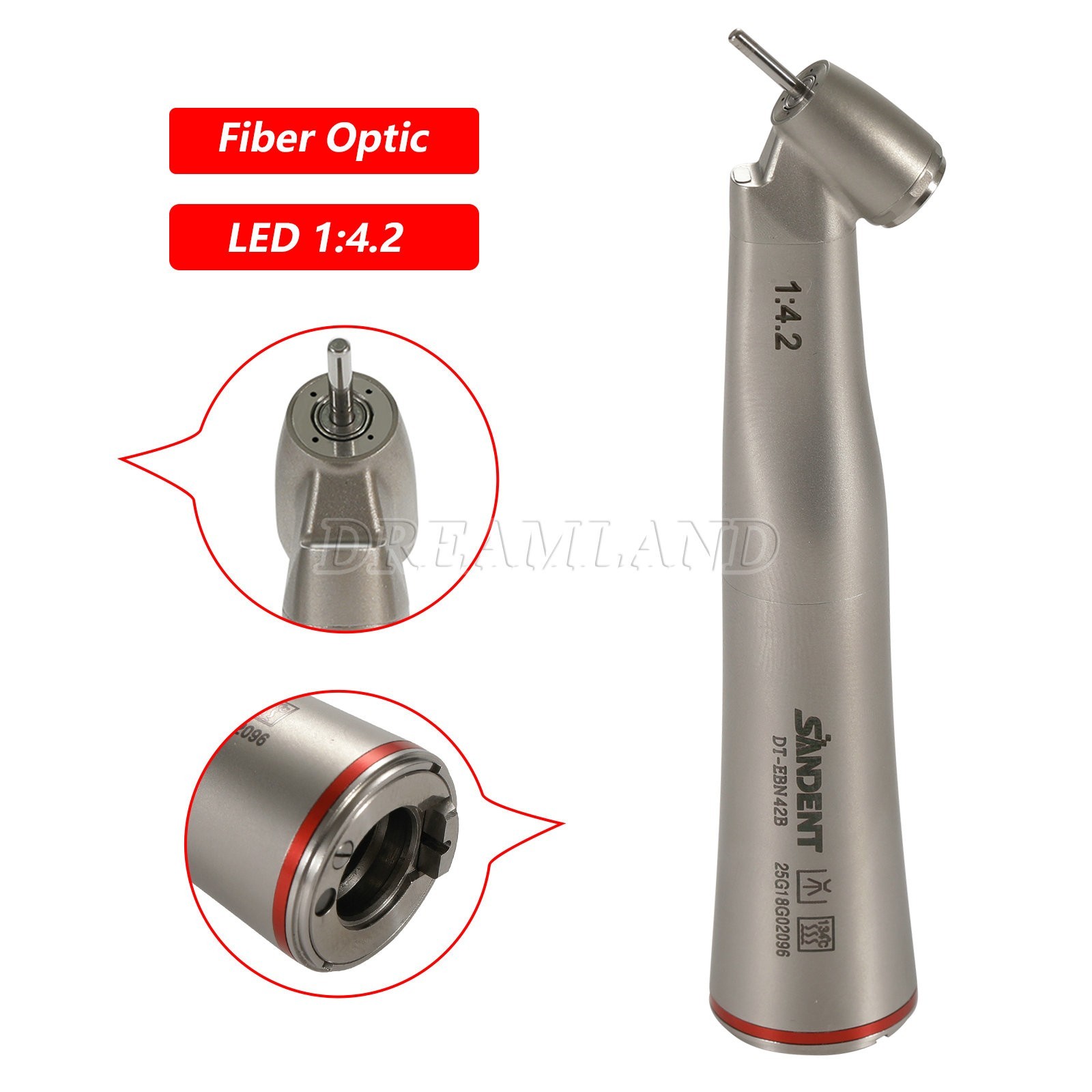 Dental 45° Angle inner Channel contra angle fiber optic LED 1:4.2 handpiece USA