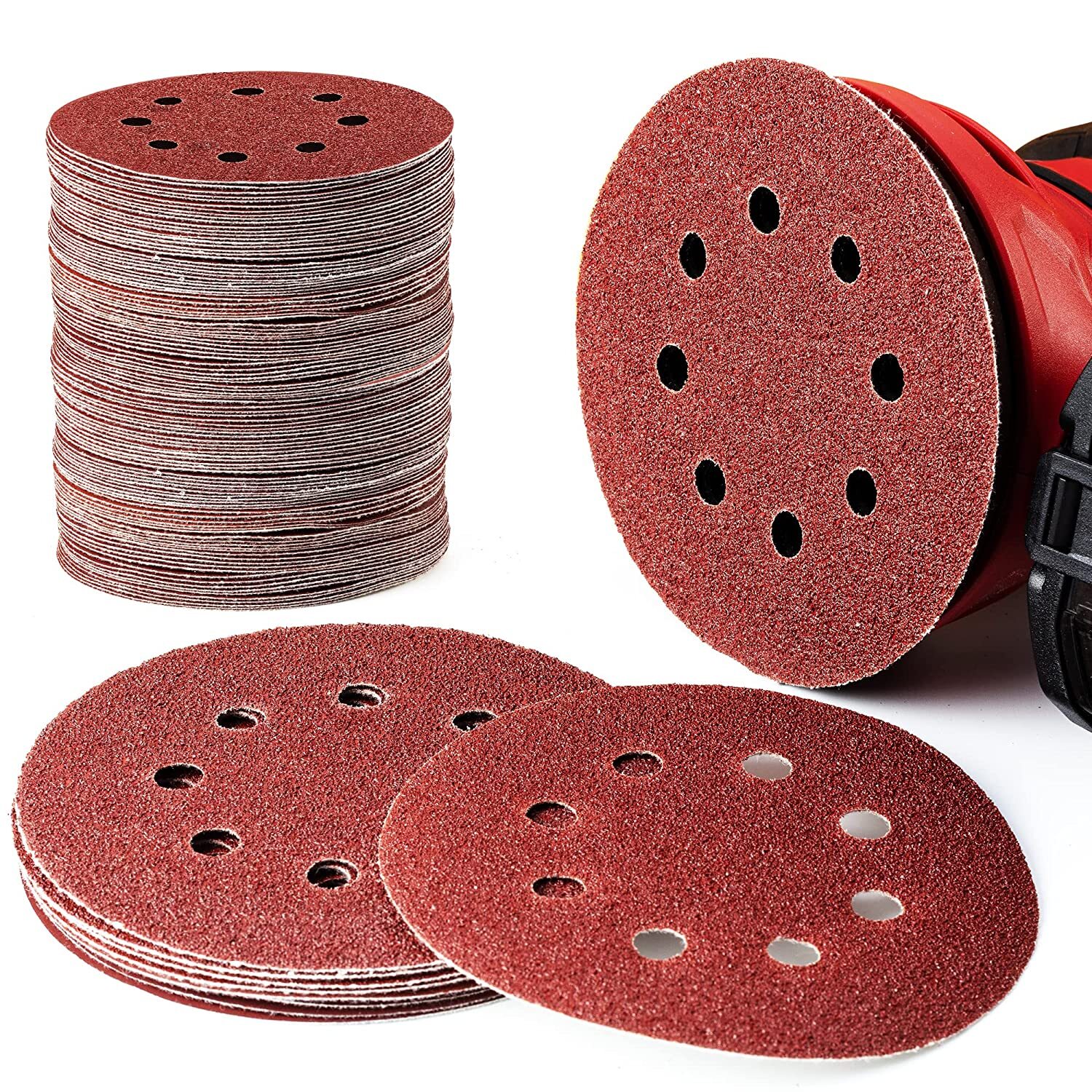 100PCS 5 Inch Sanding Disc 40 60 80 120 180 220 320 Grit Hook Loop Sandpaper Pad