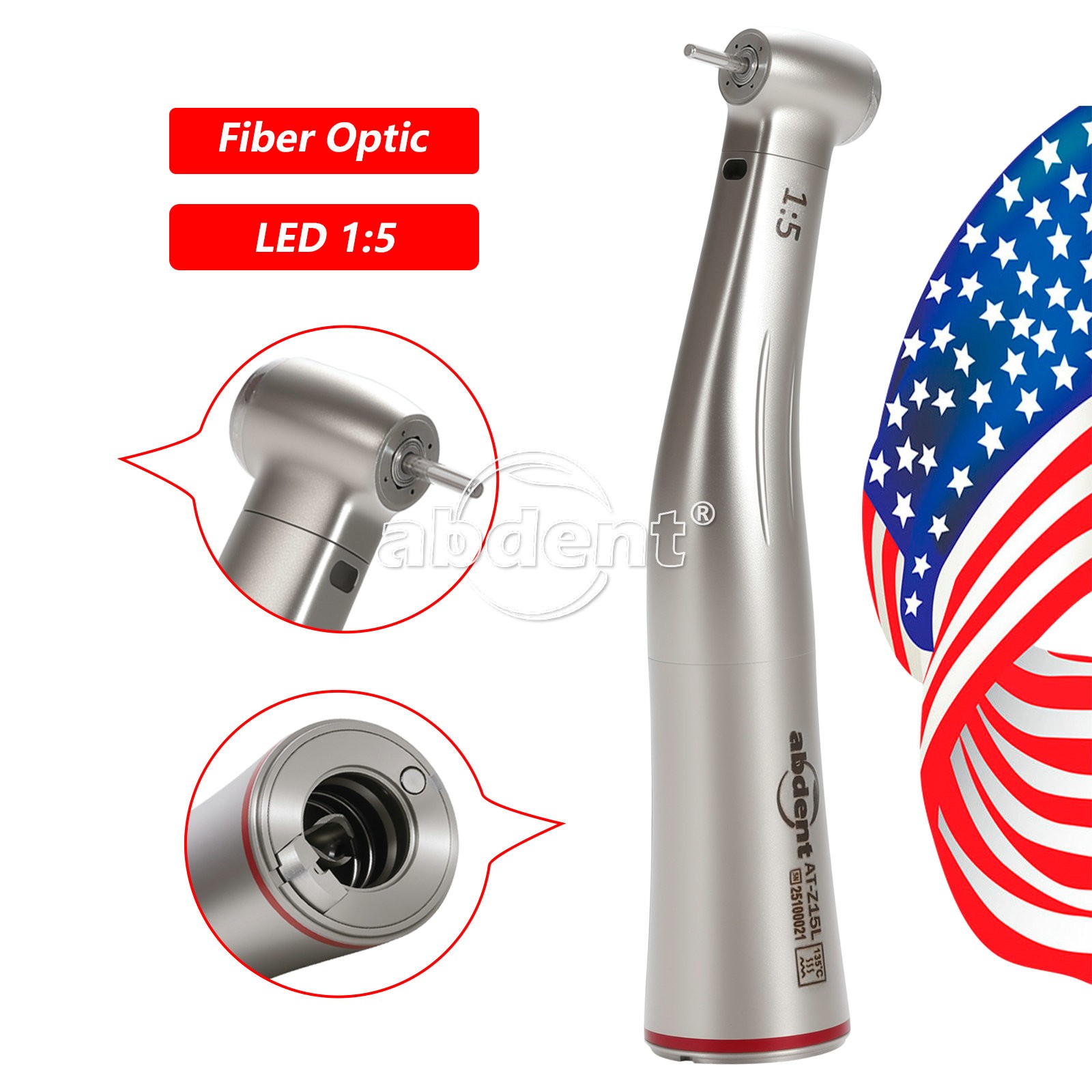 1:5 Increasing Fiber Optic Contra Angle Handpiece Push Button Abdent Dental NEW