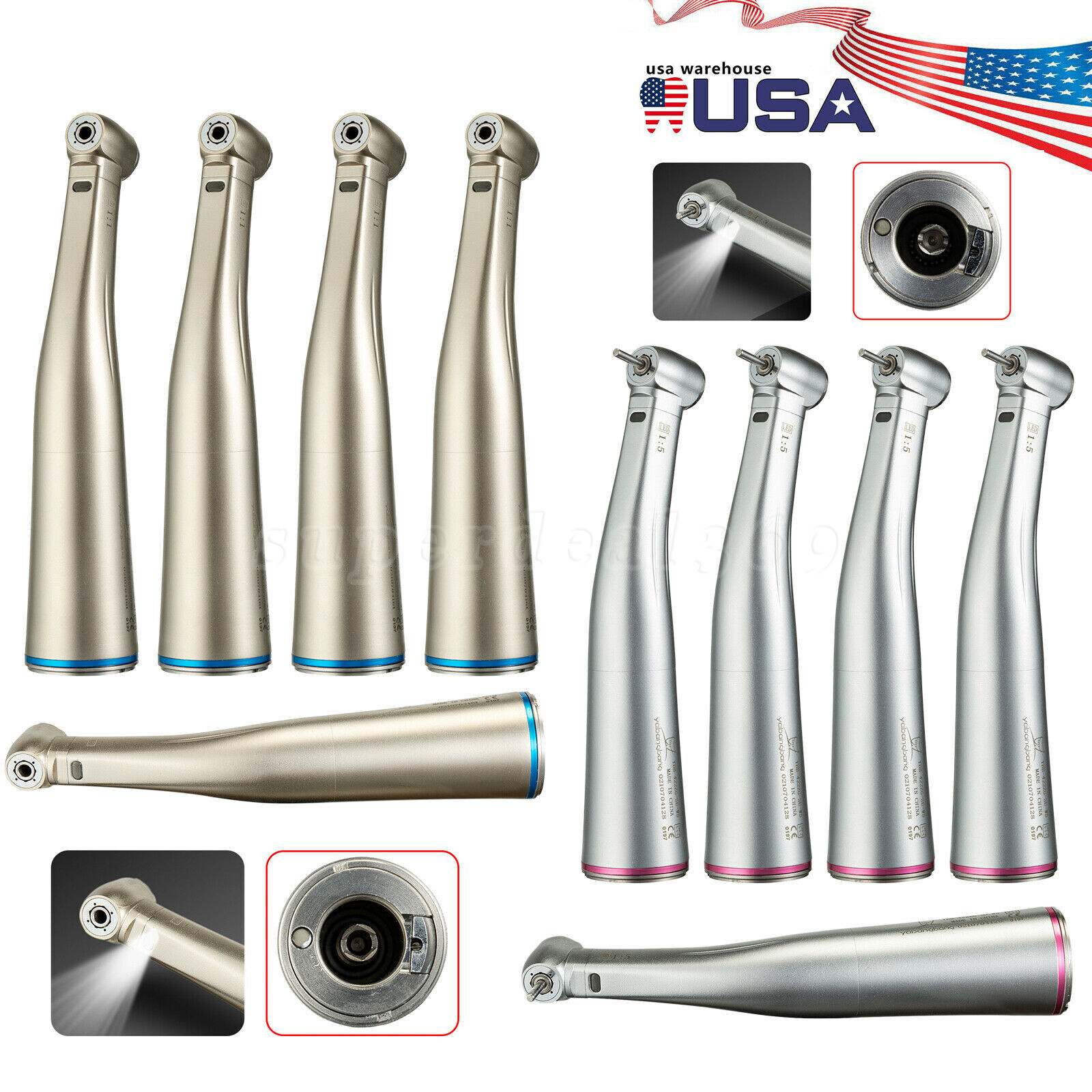1-5 USA Dental 1:1 1:5 LED Fiber Optic Contra Angle Handpiece Inner For Nsk Or