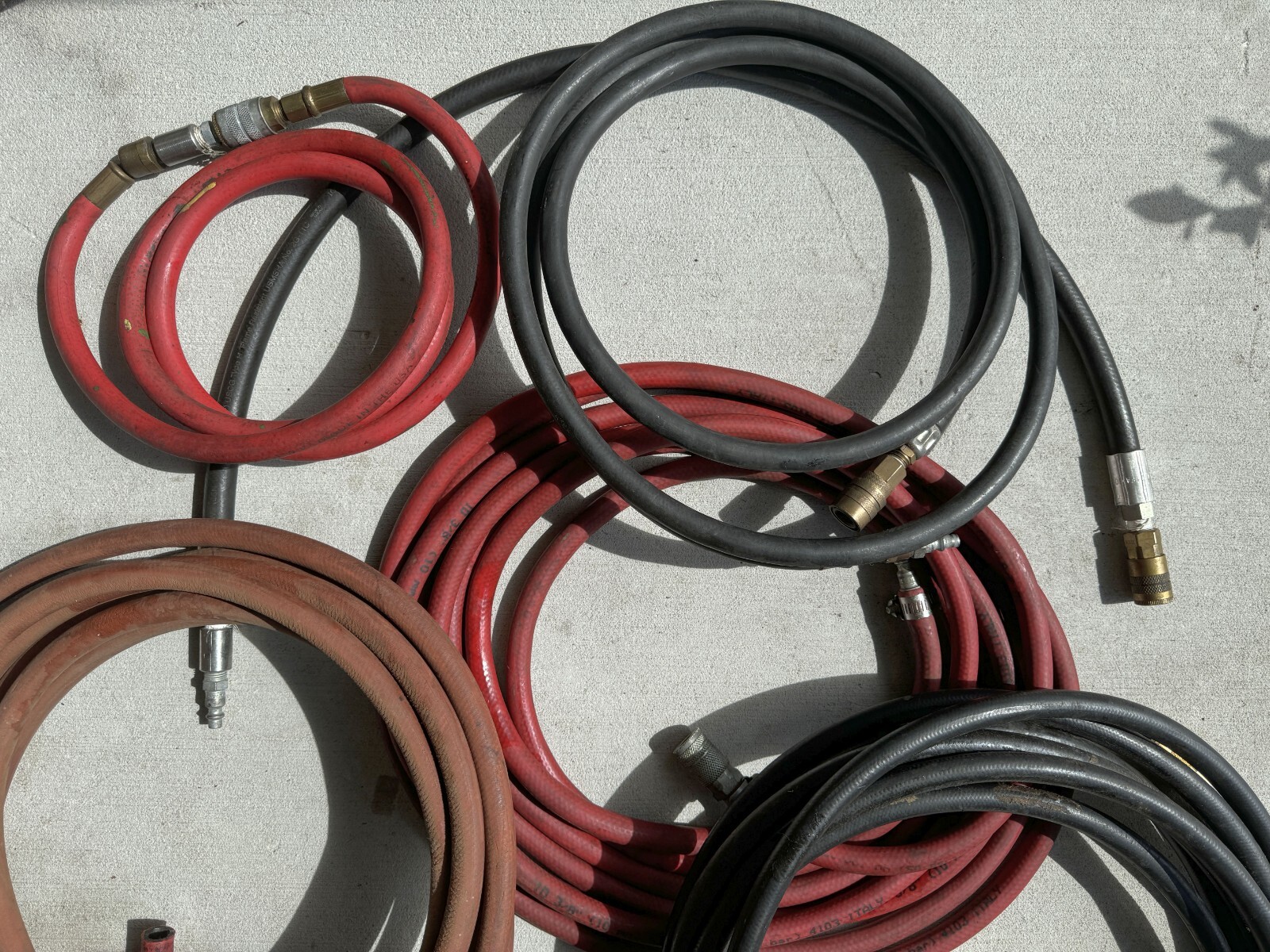 Lot of 8 Industrial Vinyl Pneumatic Air Tool Hoses w/Brass Couplings & Fittings