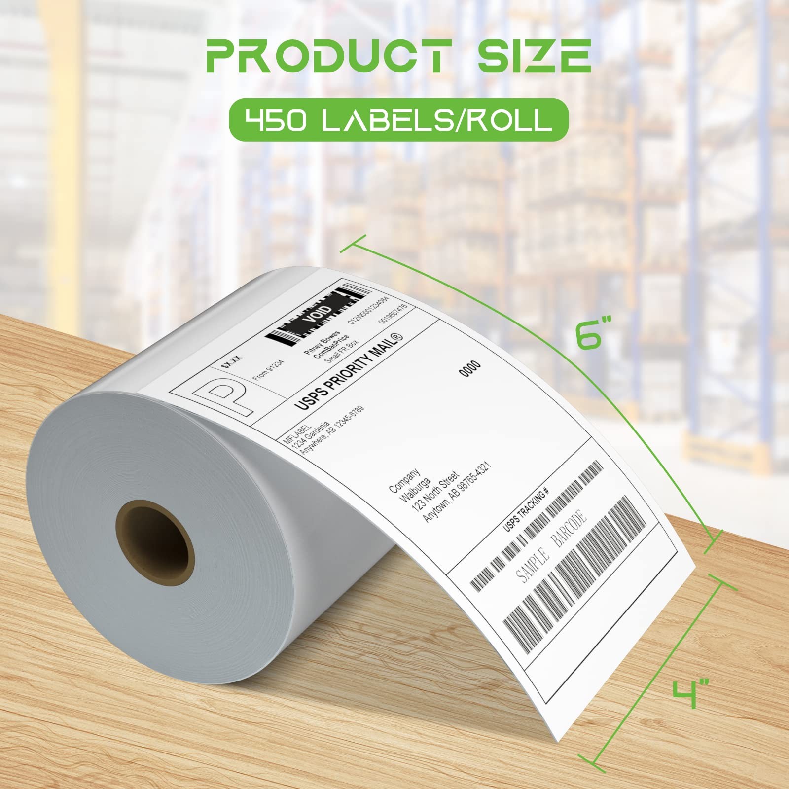 MFLABEL 4×6 Direct Thermal Shipping Labels – 4 Rolls 450 Labels/ Rolls, White