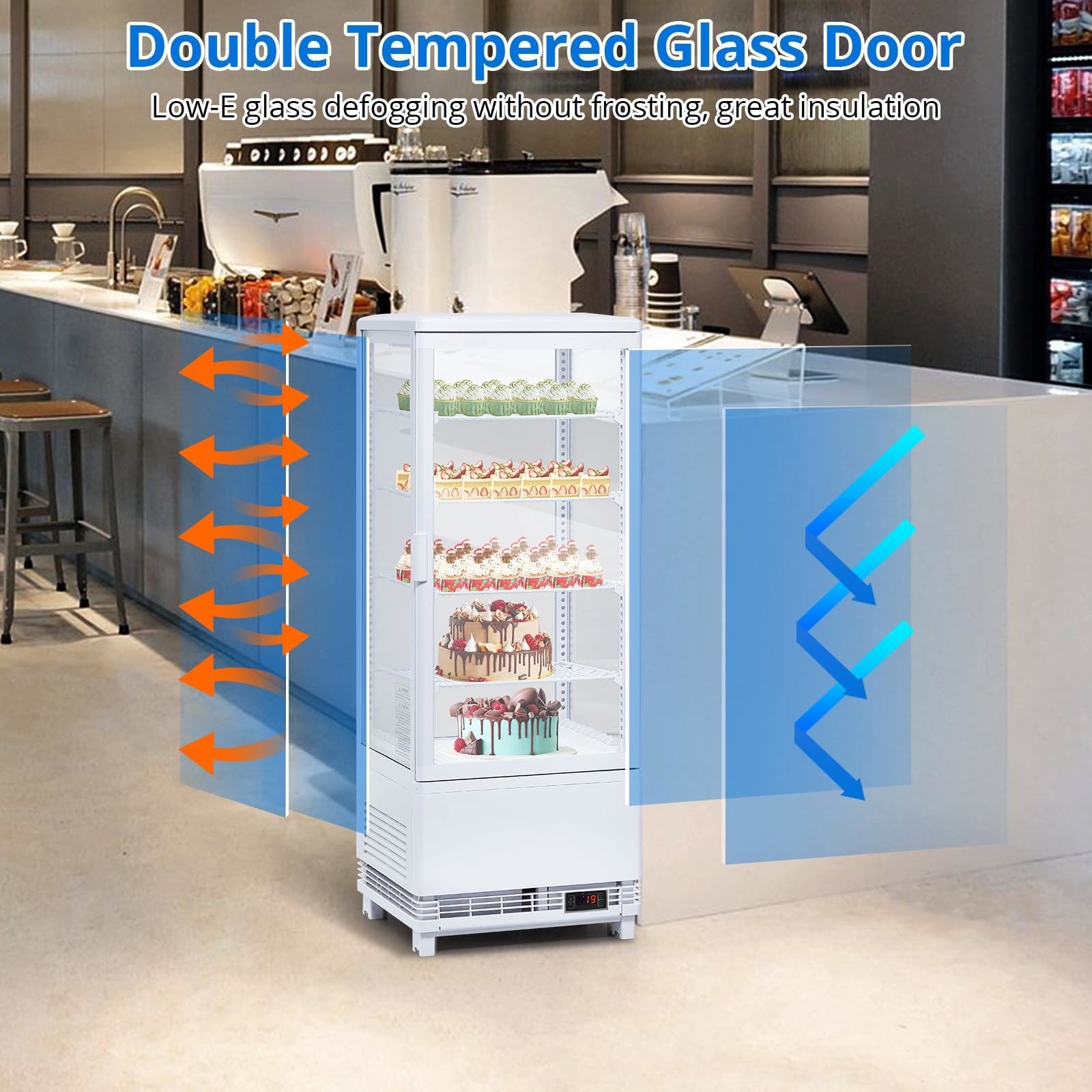 3.5 Cu Ft Commercial Display Fridge Double Glass Door For Outdoor Kitchen White