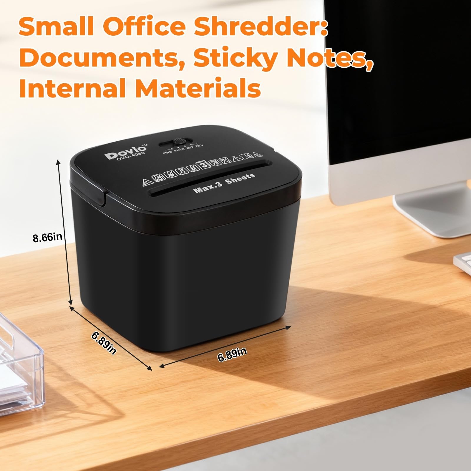 Mini Paper Shredder, Cross Cut, Auto Start/Stop, 3-Sheet Capacity, Quiet 65dB,