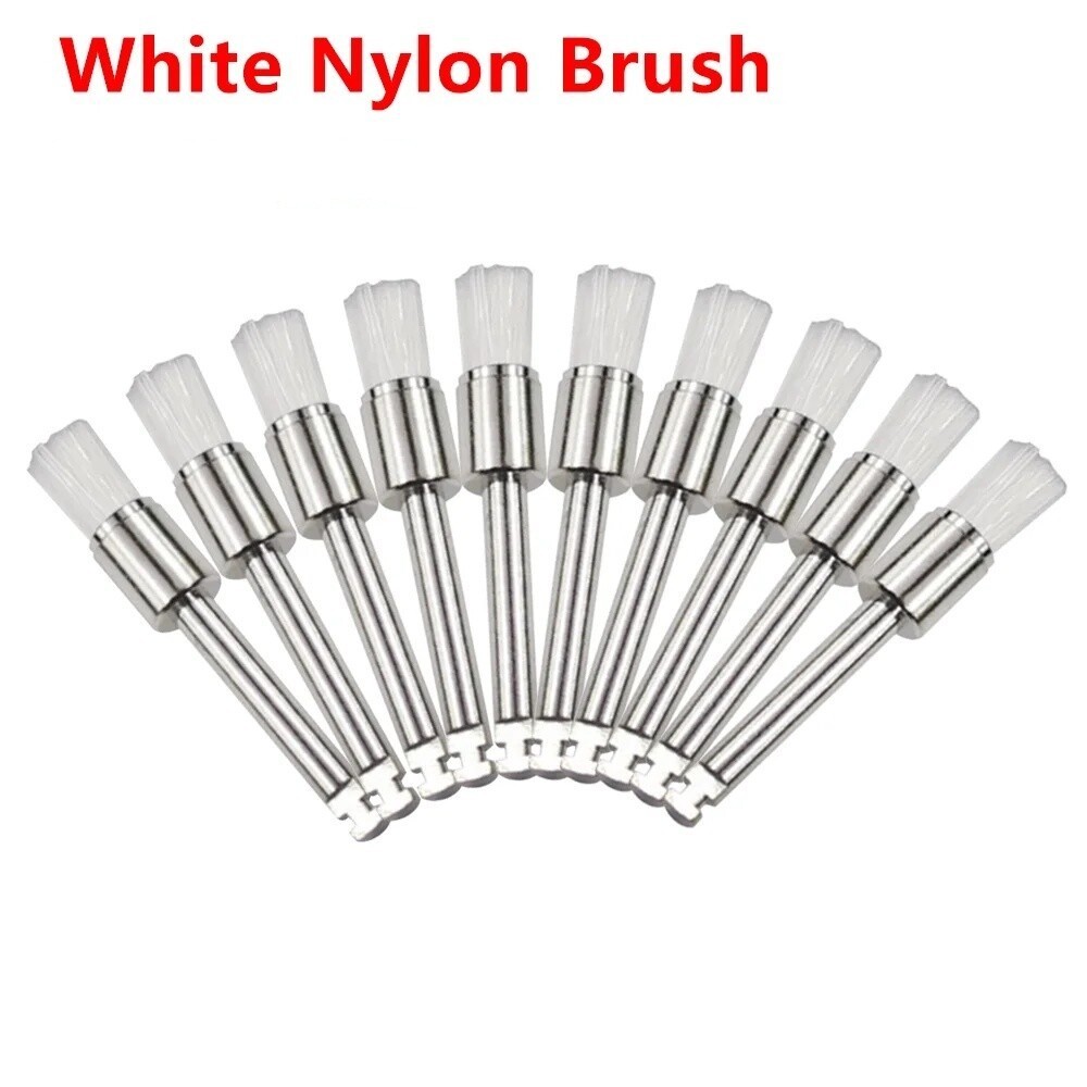 100 Pcs Dental Disposable White Nylon Polishing Flat Latch Polisher Prophy Brush