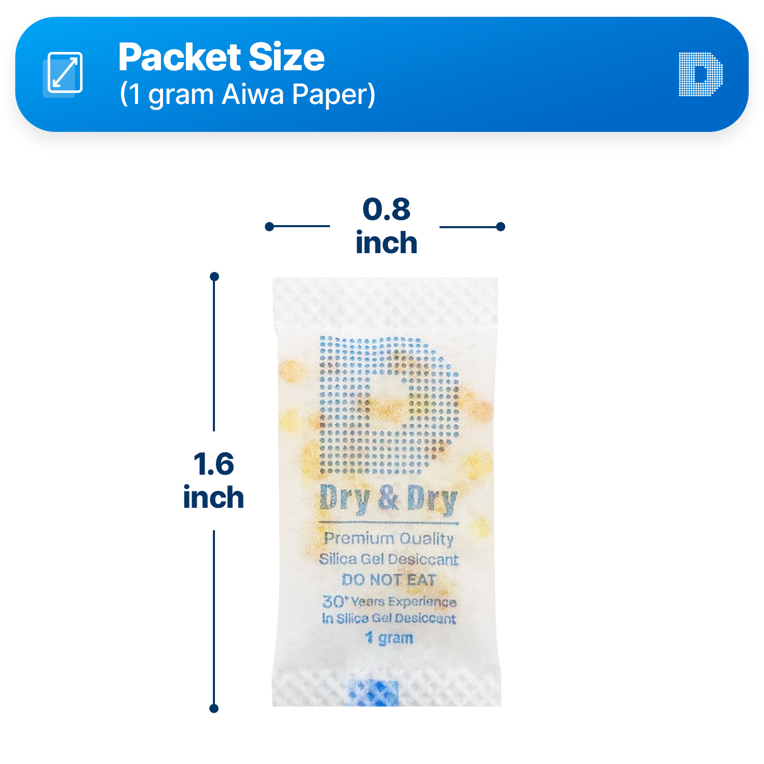 1 gram X 200 PK “Dry & Dry” Food Grade Orange Indicating Silica Gel Packets