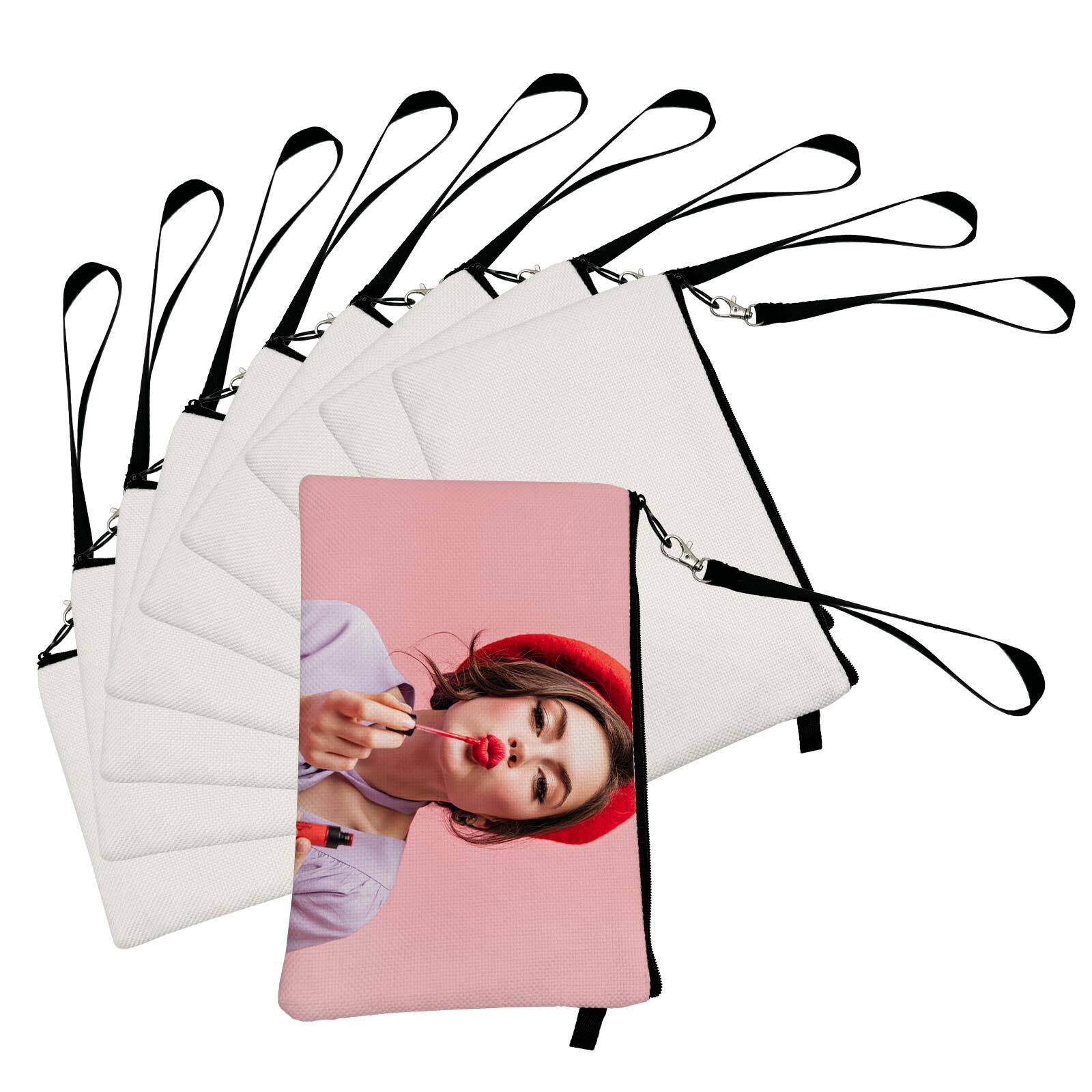 10 Pack 6.3in x 9in White Linen Fabric Handbag Sublimation Blanks Cosmetic Bags