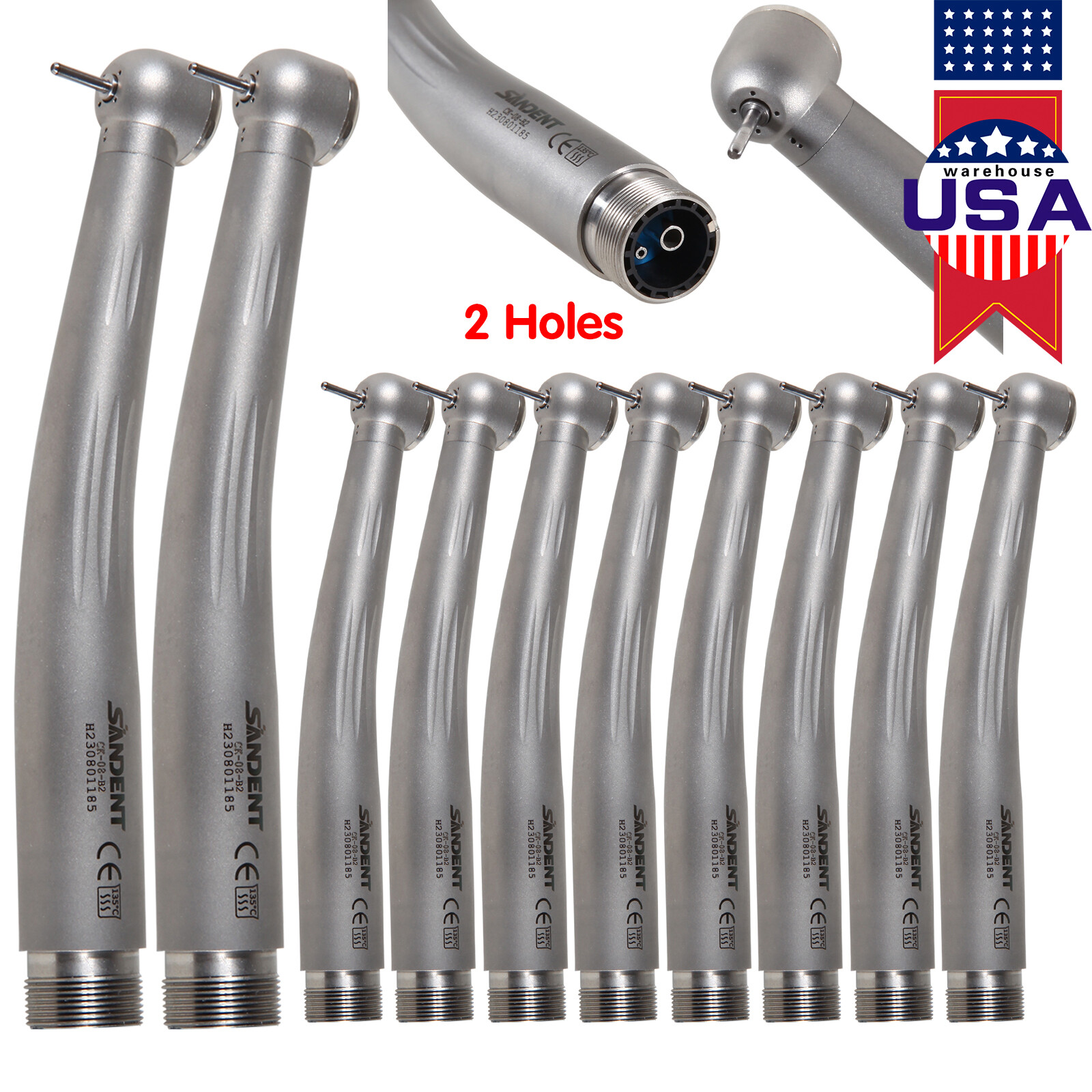 10x Dental High Speed Handpiece Ceramic Cartridage Push 2 Holes Single Spray
