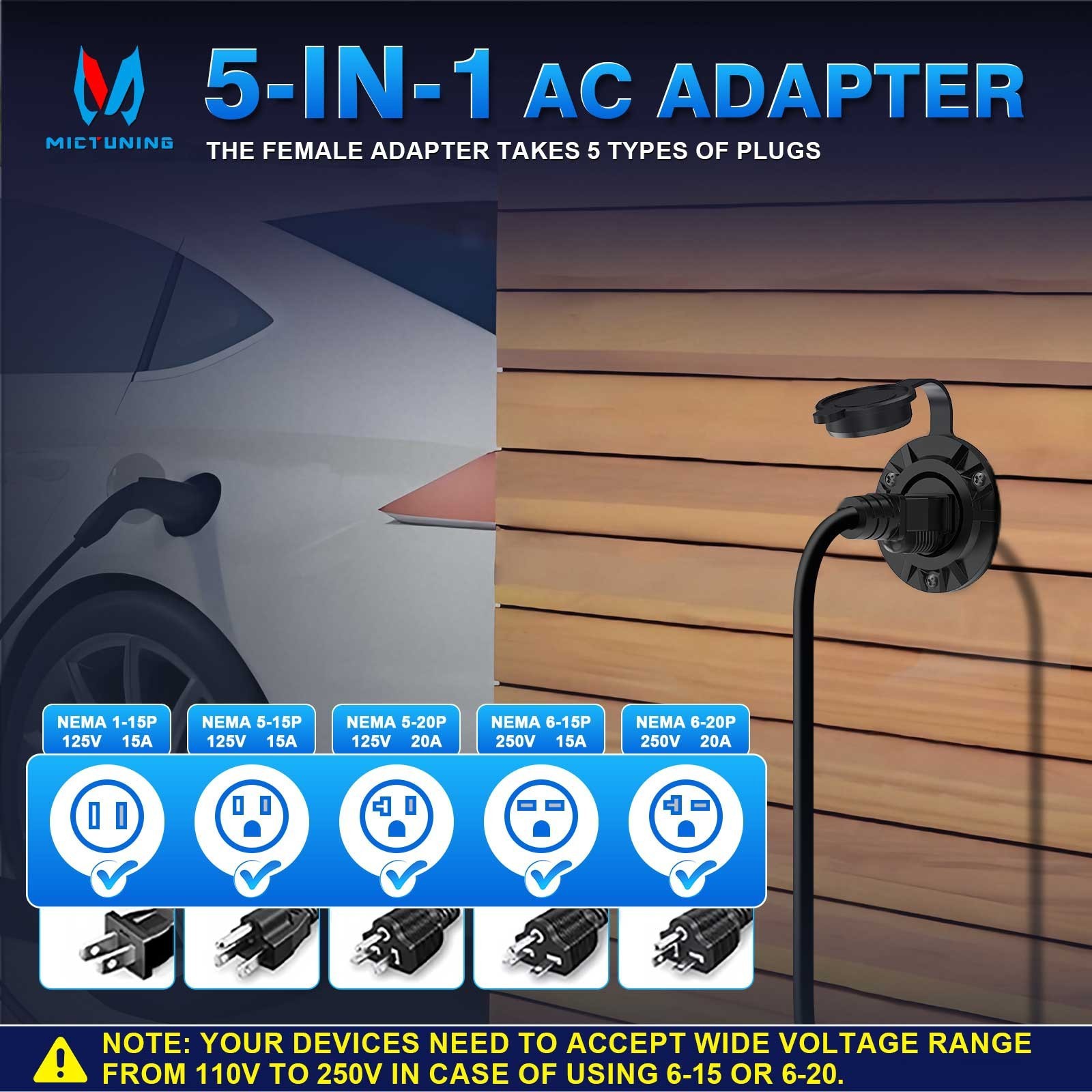 5-in-1 Outdoor Power Outlet, 20A 125V RV Power Outlet Shore Charger Socket 12AWG