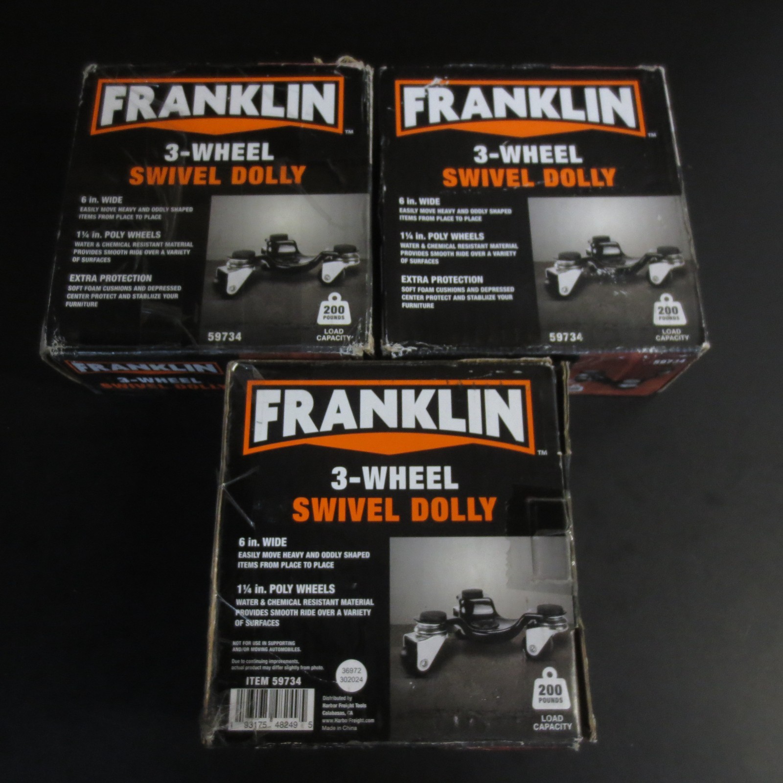 Franklin 3-Wheel Swivel Dolly (6in Wide & 200 Pounds Load Capacity) #59734 – 3PK