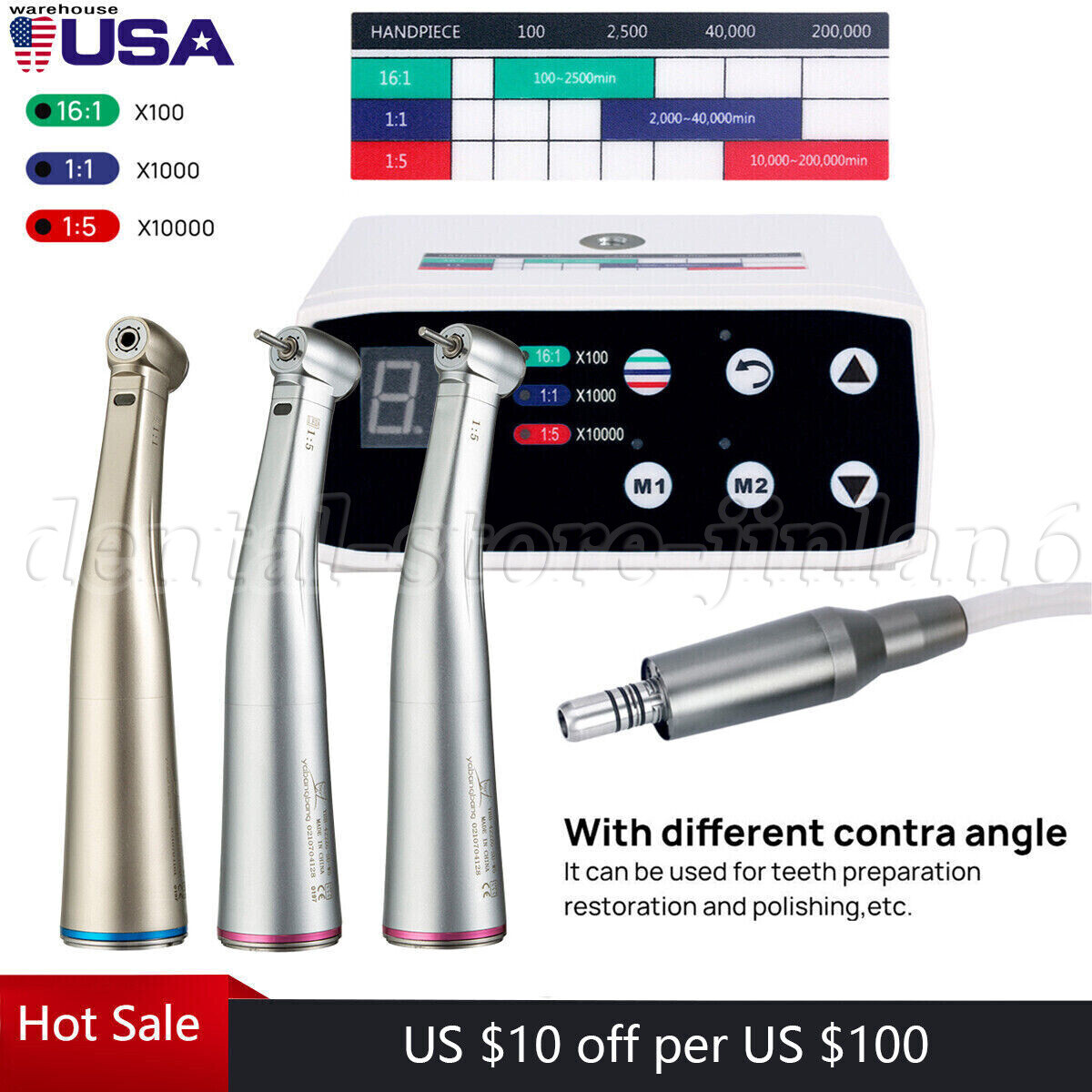 Dental Brushless LED Electric Micro Motor/1:5/1:1 Increasing Handpiece