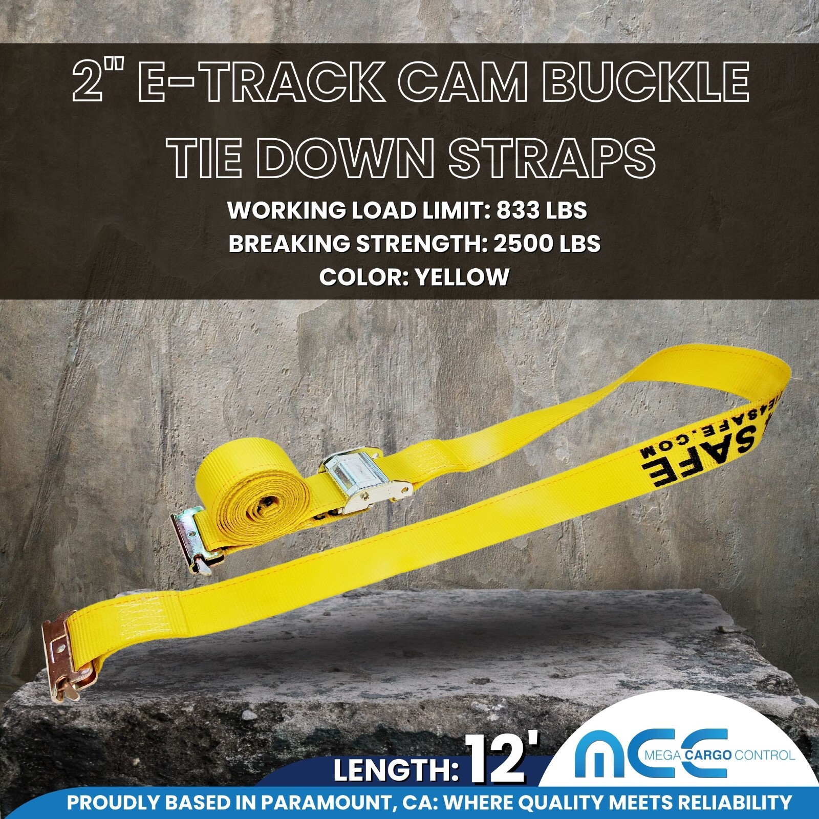 2″ x 12′ 16′ 20′ E-Track Cam Buckle Tie Down Strap for Truck Trailer Cargo Van