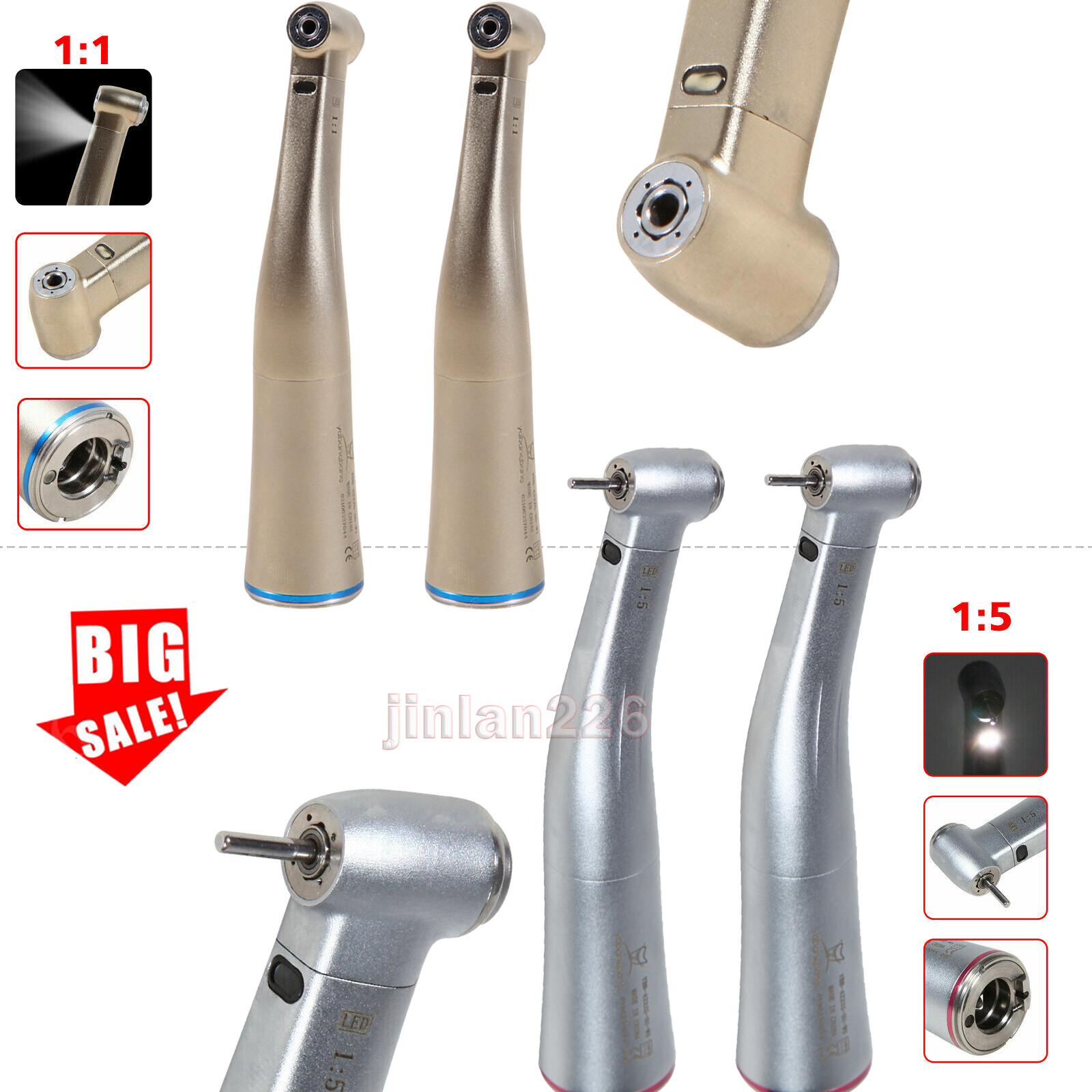 Dental 1:1 1:5 LED Contra Angle Handpiece Inner Channel F/ NSK Electric Motor