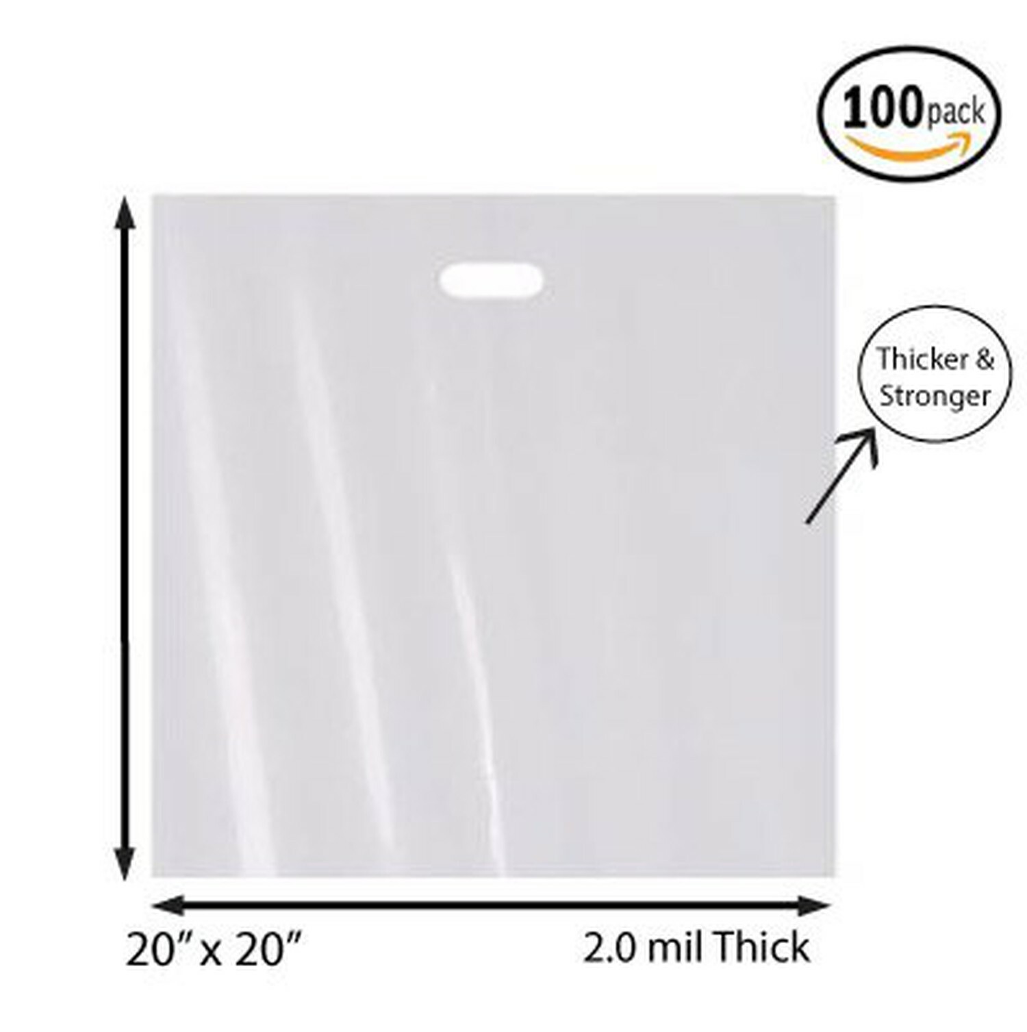 100 Pack 20″ x 20″ with 2 mil Thick Extra Large White Merchandise Plastic Bags