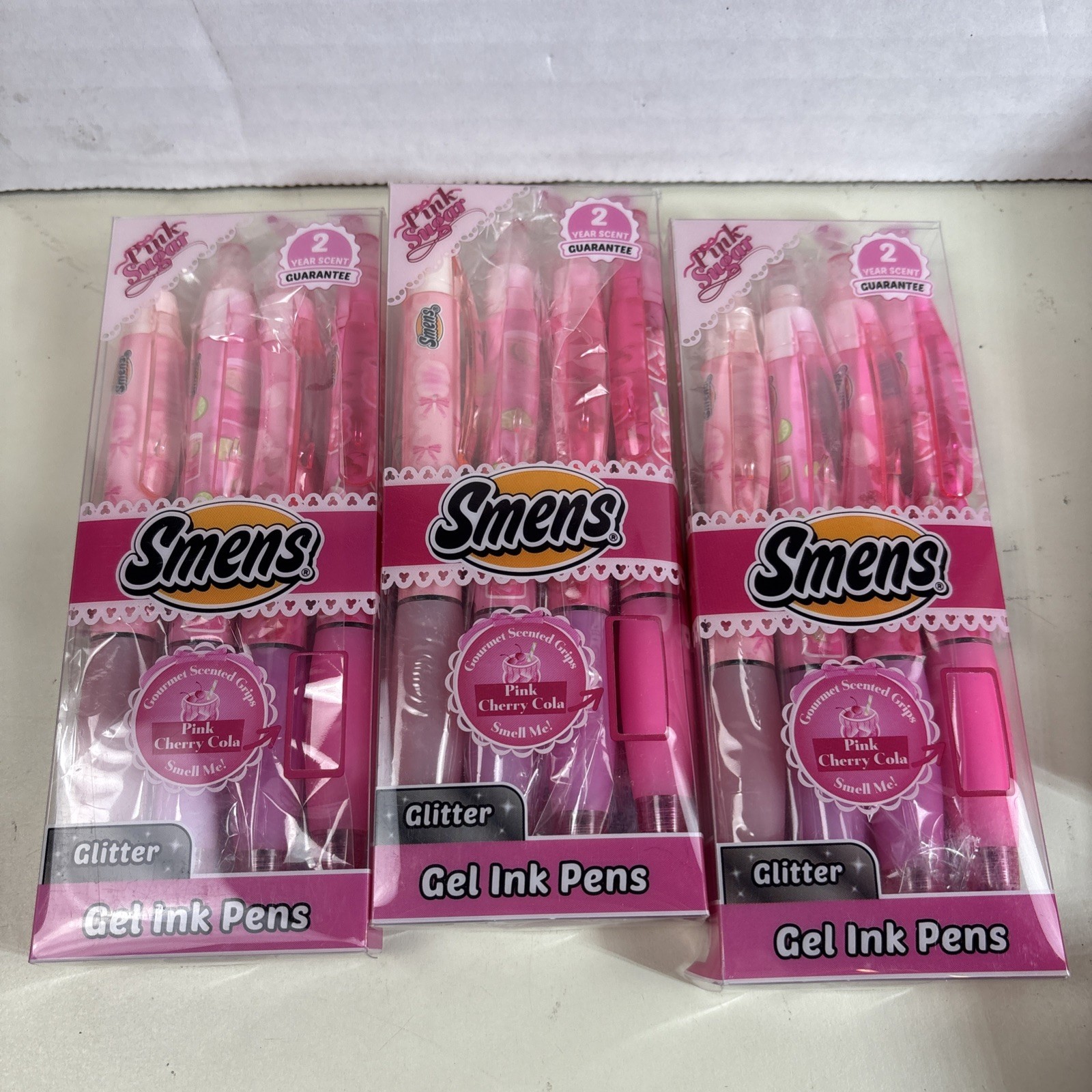 SMENS Pink Cherry Cola Scented Glitter Gel Ink Pen 4 Pack Brand New Lot of 3