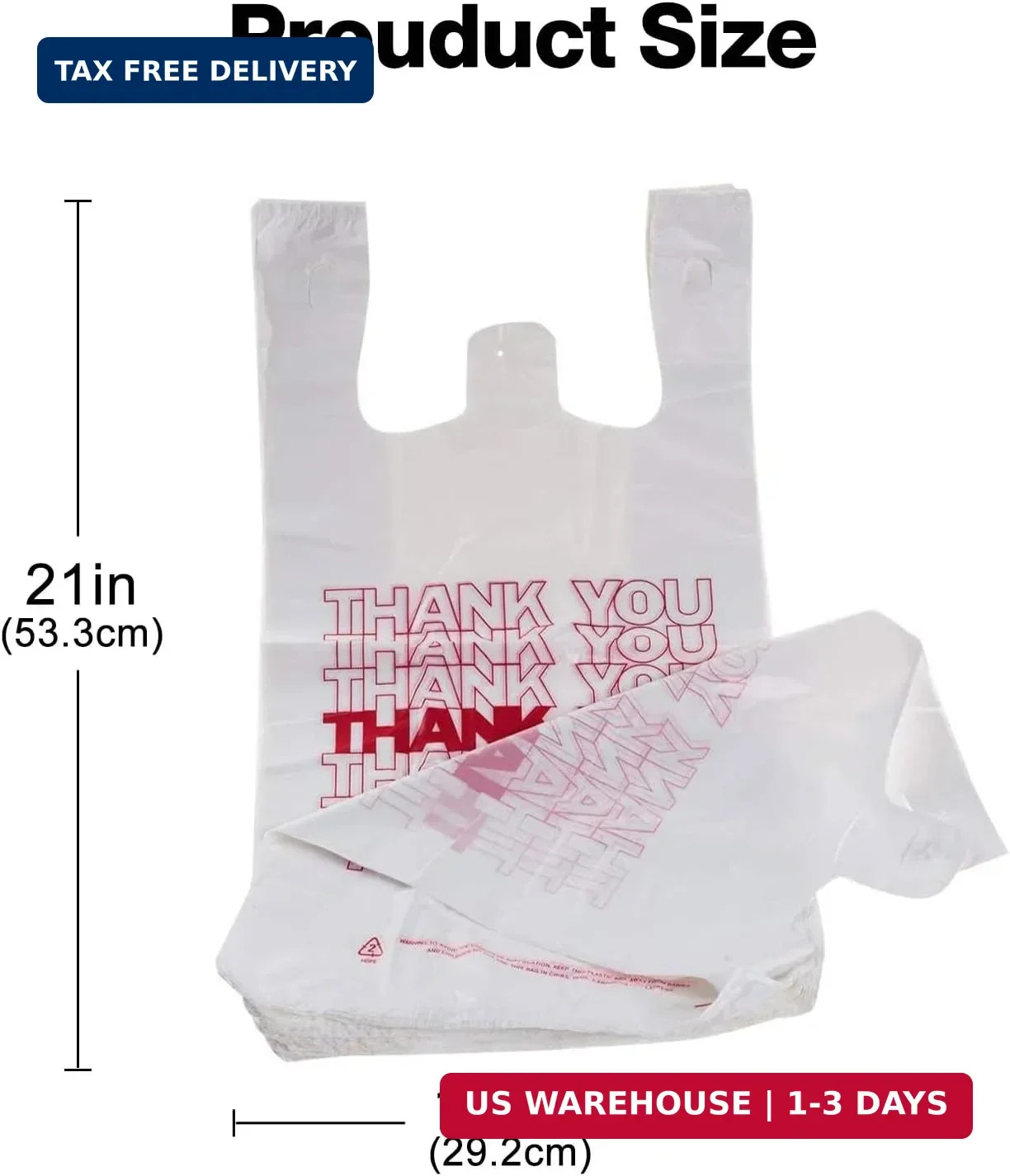 TashiBox 100 Ct plastic bags/Shopping Bags/Thank You Bags/Reusable and Disposabl