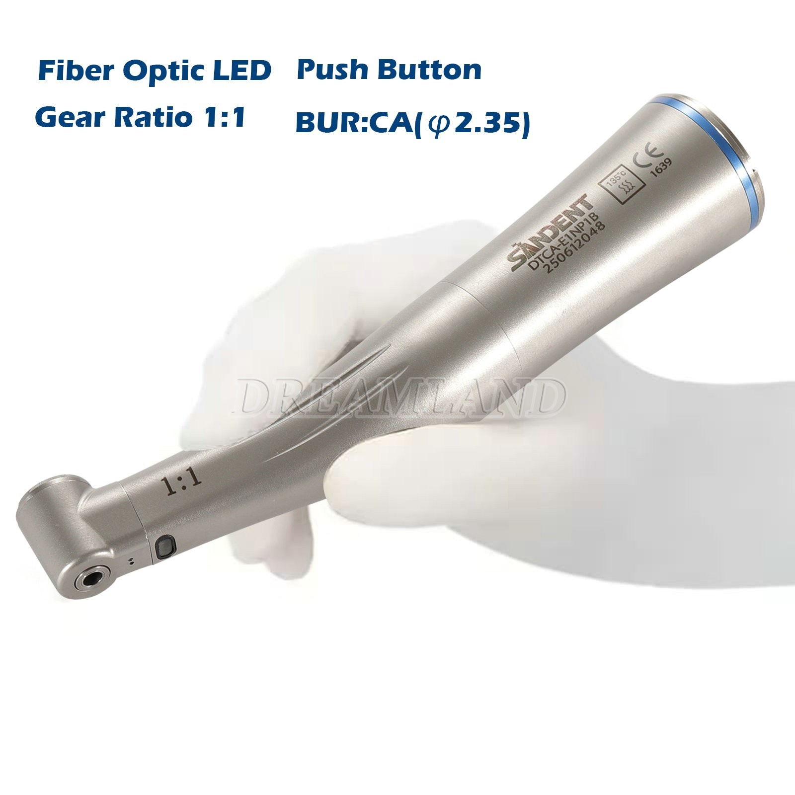 Dental 1:1 LED Light Fiber Optic Contra Angle Handpiece Fit E-type Motor DT USA