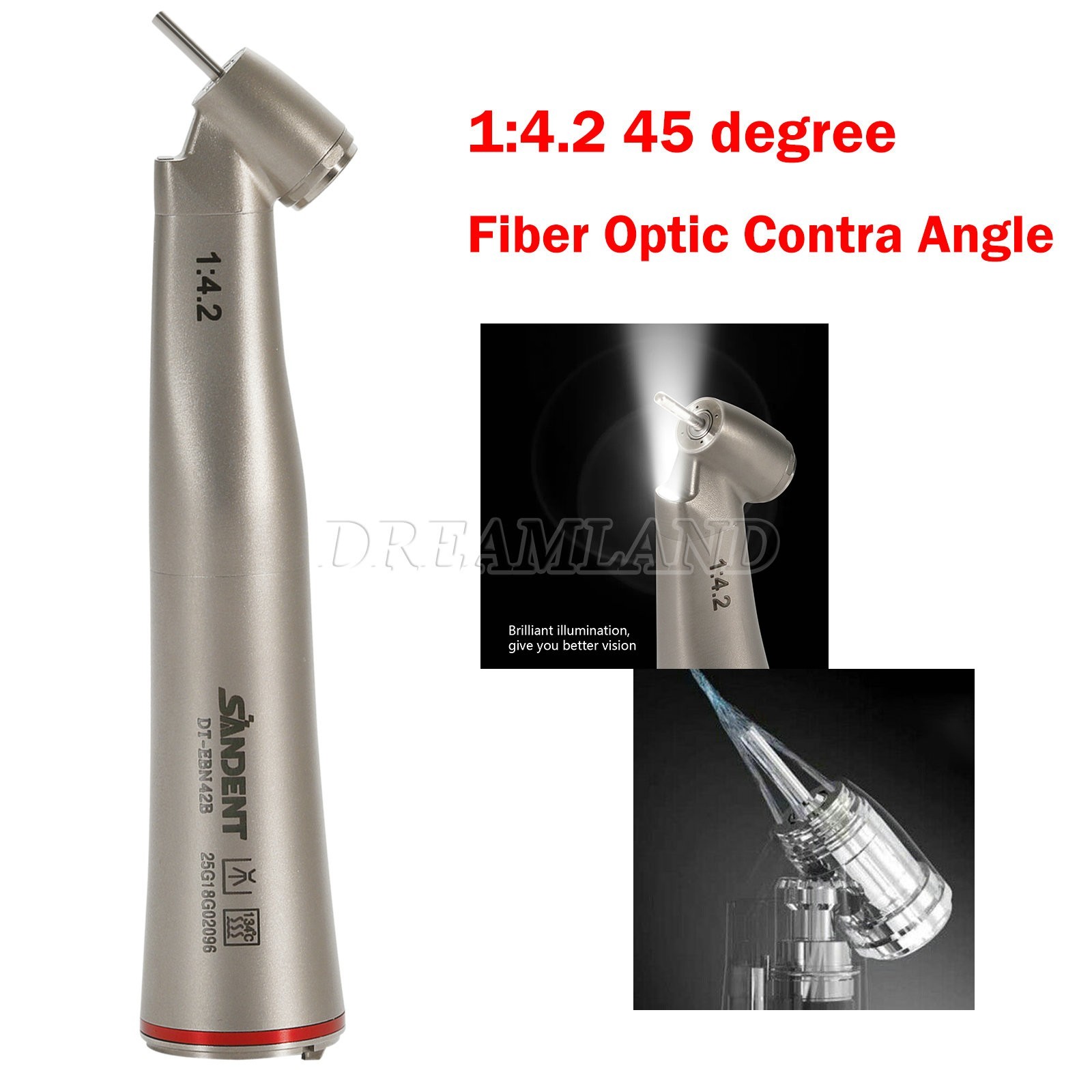 Dental 45° Angle inner Channel contra angle fiber optic LED 1:4.2 handpiece USA