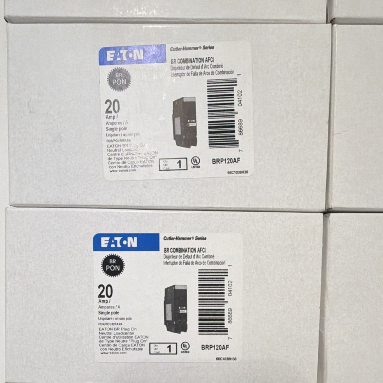 Eaton BRP120AF 20A AFCI Plug-On Neutral 1-Pole Breaker 10 Pack NEW