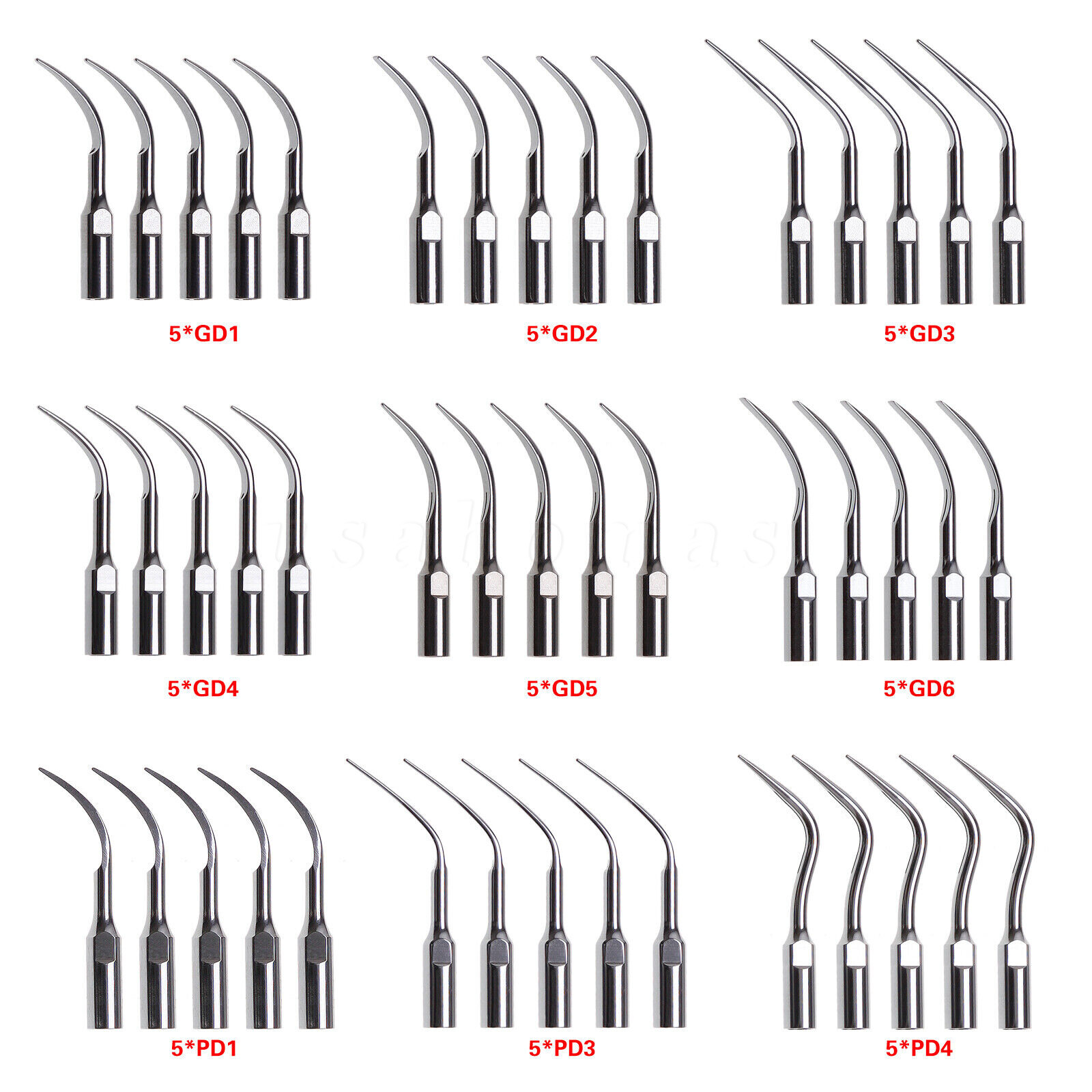 5 pc Dental Ultrasound Perio Scaler tips for DTE SATELEC handpiece GD1-GD6 PD3 4