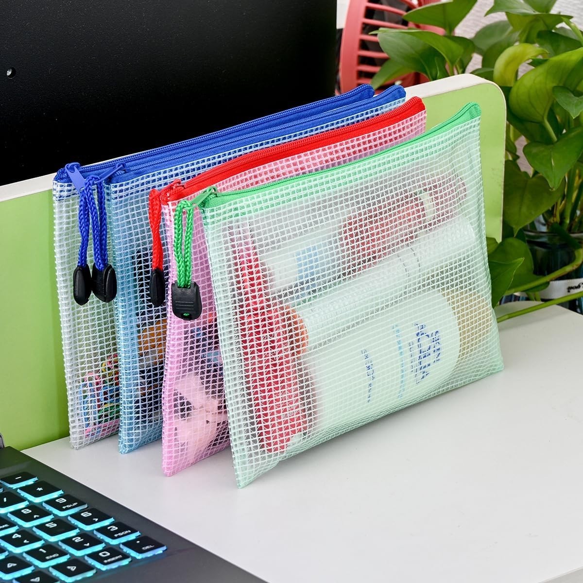 B6 Size Waterproof Mesh Pouch Set, 10 Multicolored Zipper Bags for Home & Office