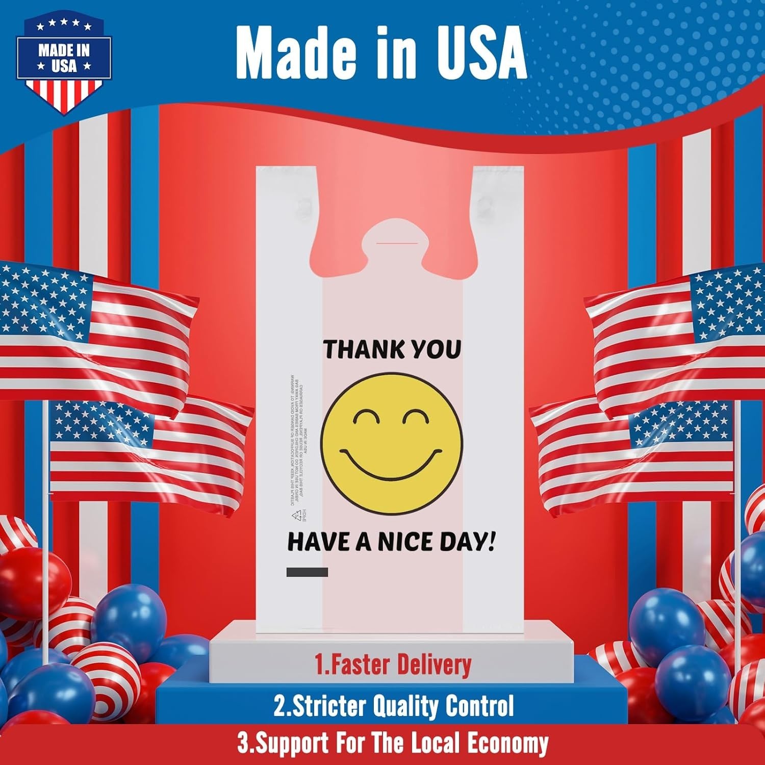 1000 Thank you T-Shirt Bags 1/6 12″ x 6.5″ x 21″, Plastic Grocery Shopping Bags