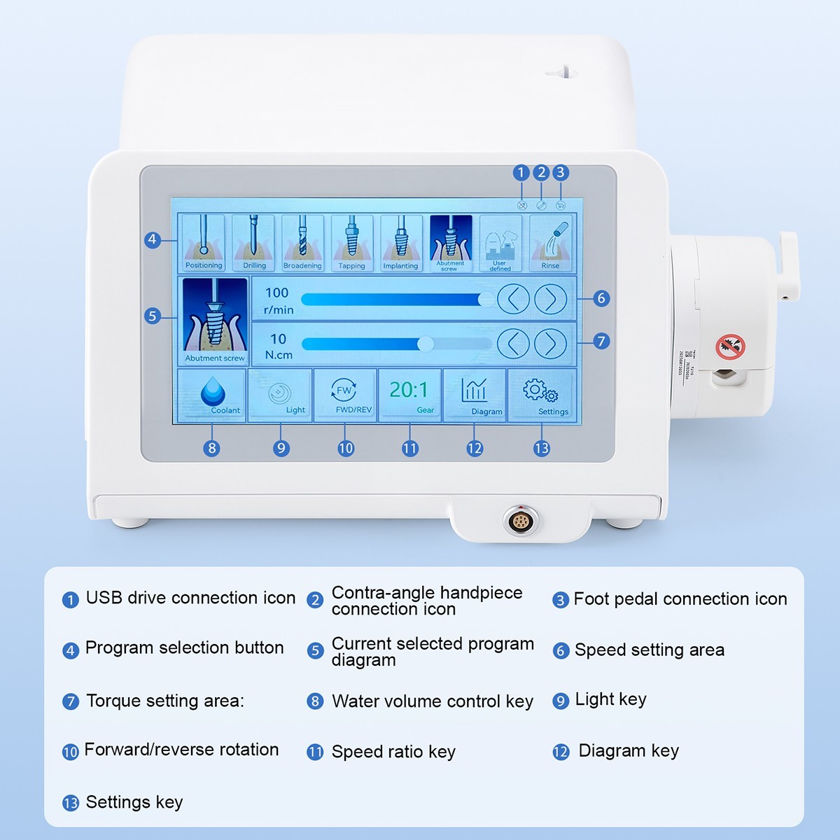 AZDENT Dental Surgical Implant System Motor Touch Screen+20:1 LED Handpiece