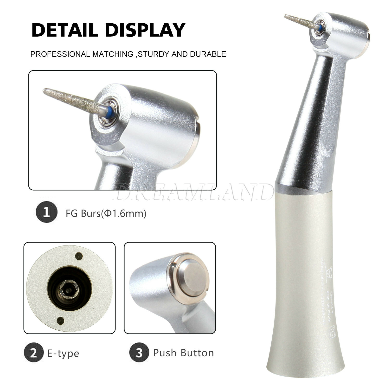 NSK Style Dental Low Speed Contra Angle Handpiece Push Fit FG 1.6mm Burs SD