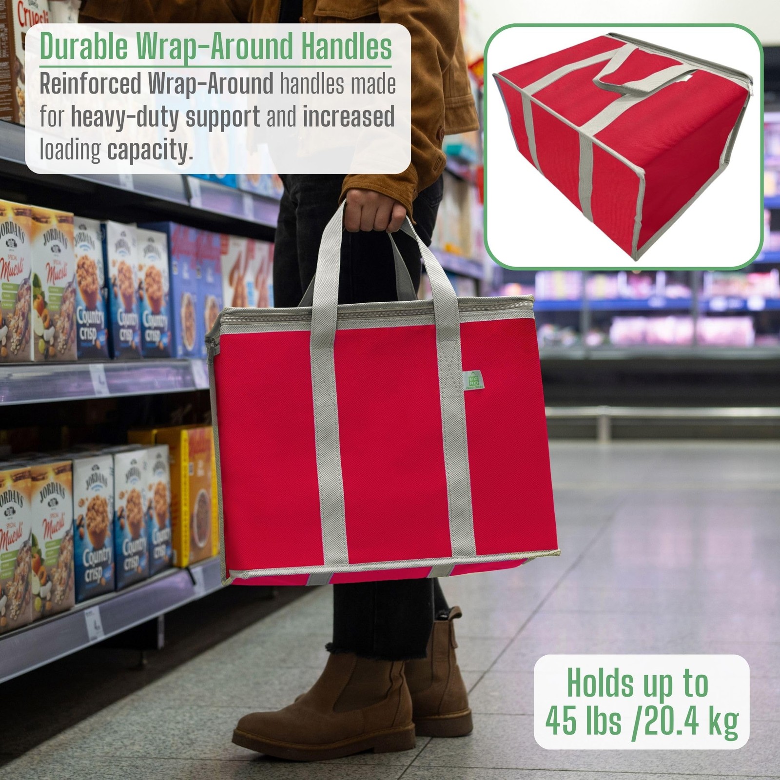 VENO 2 Pack Cooler Bag and Insulated Grocery Bags for 2 Pack, Red – 2