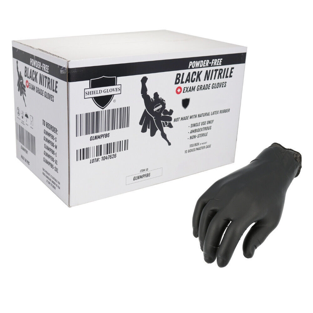 [1000 Ct] Black Nitrile (6 Mil) Powder Free Gloves Latex/Vinyl Free Size: XXL
