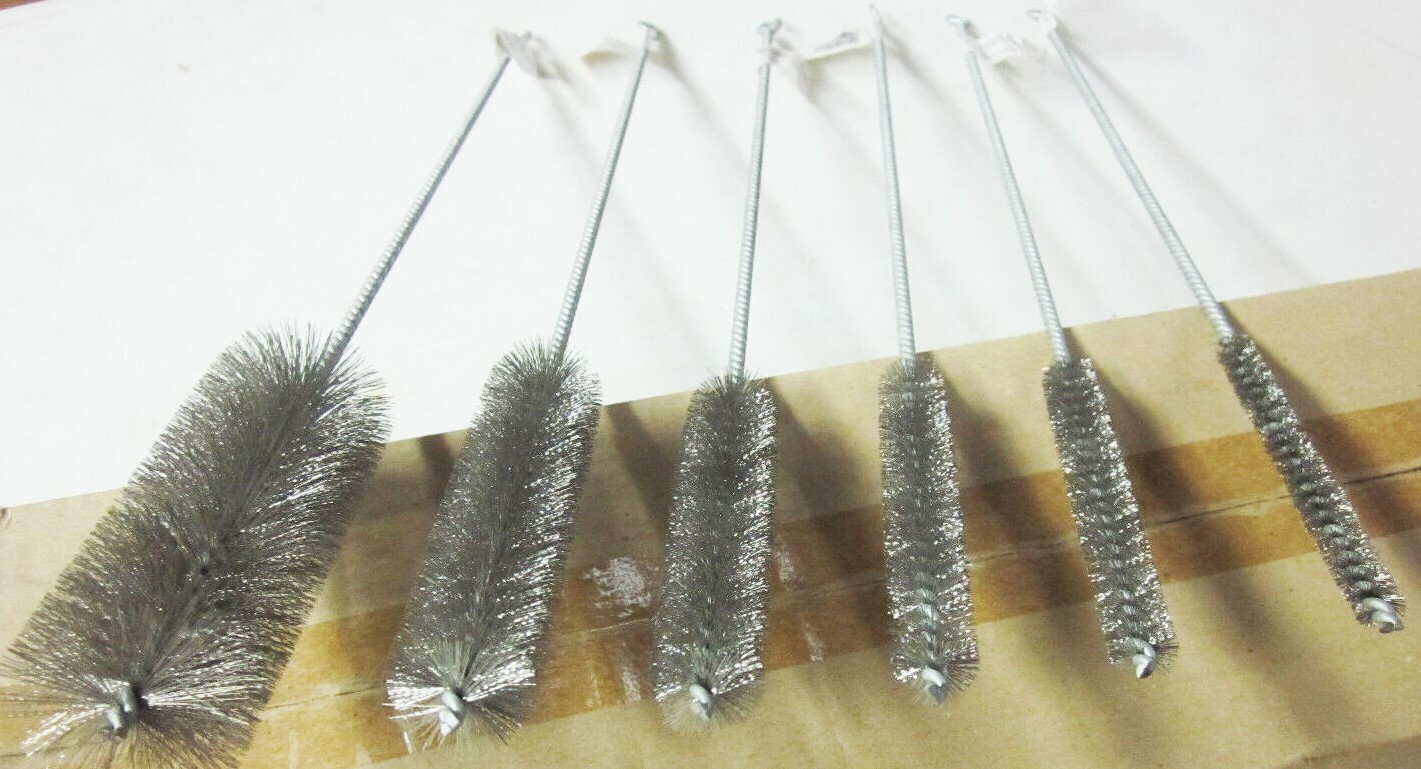 6pc 16″ STAINLESS STEEL WIRE ROUND TUBE GUN CLEANING BRUSHES 3/8″-1-1/2″ BRUSH