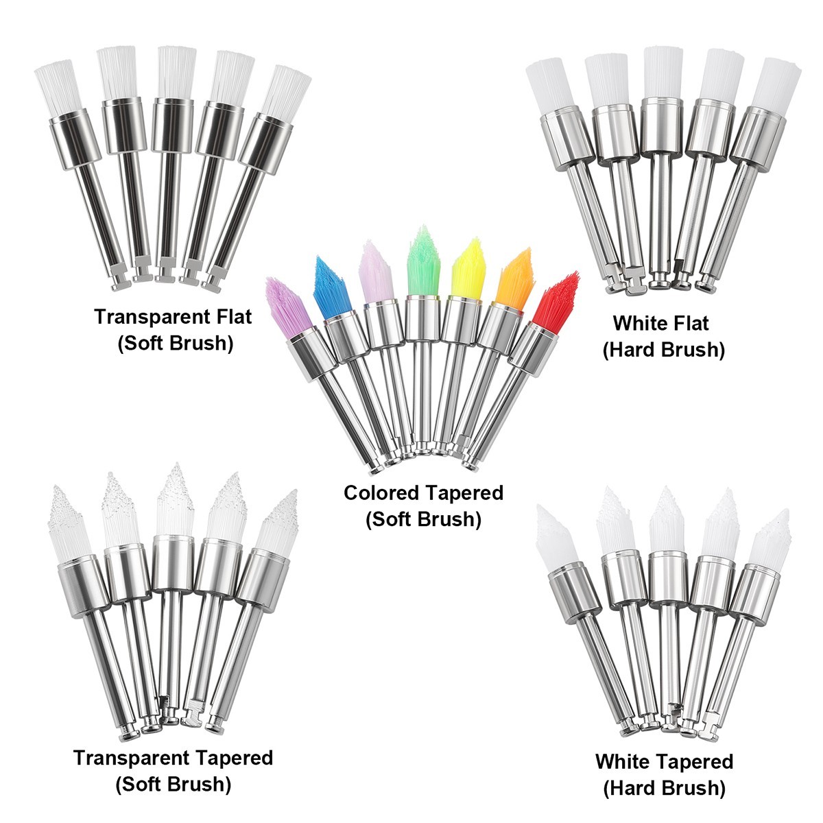 100pcs Dental Nylon Colored Soft Bowl Polishing Tapered Prophy Brushes Latch Typ