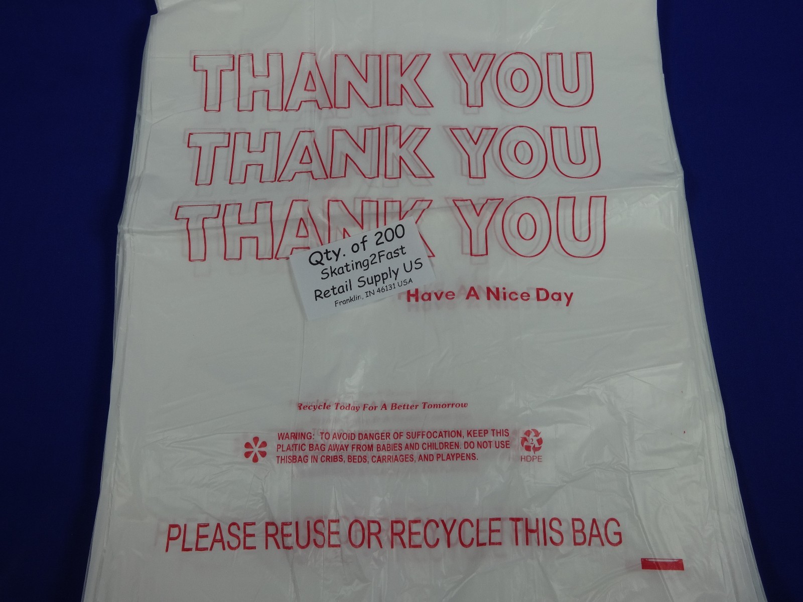 Qty. 200 THANK YOU T-Shirt Bags Plastic 11.5″ x 6.5″ x 22″ Retail Shopping